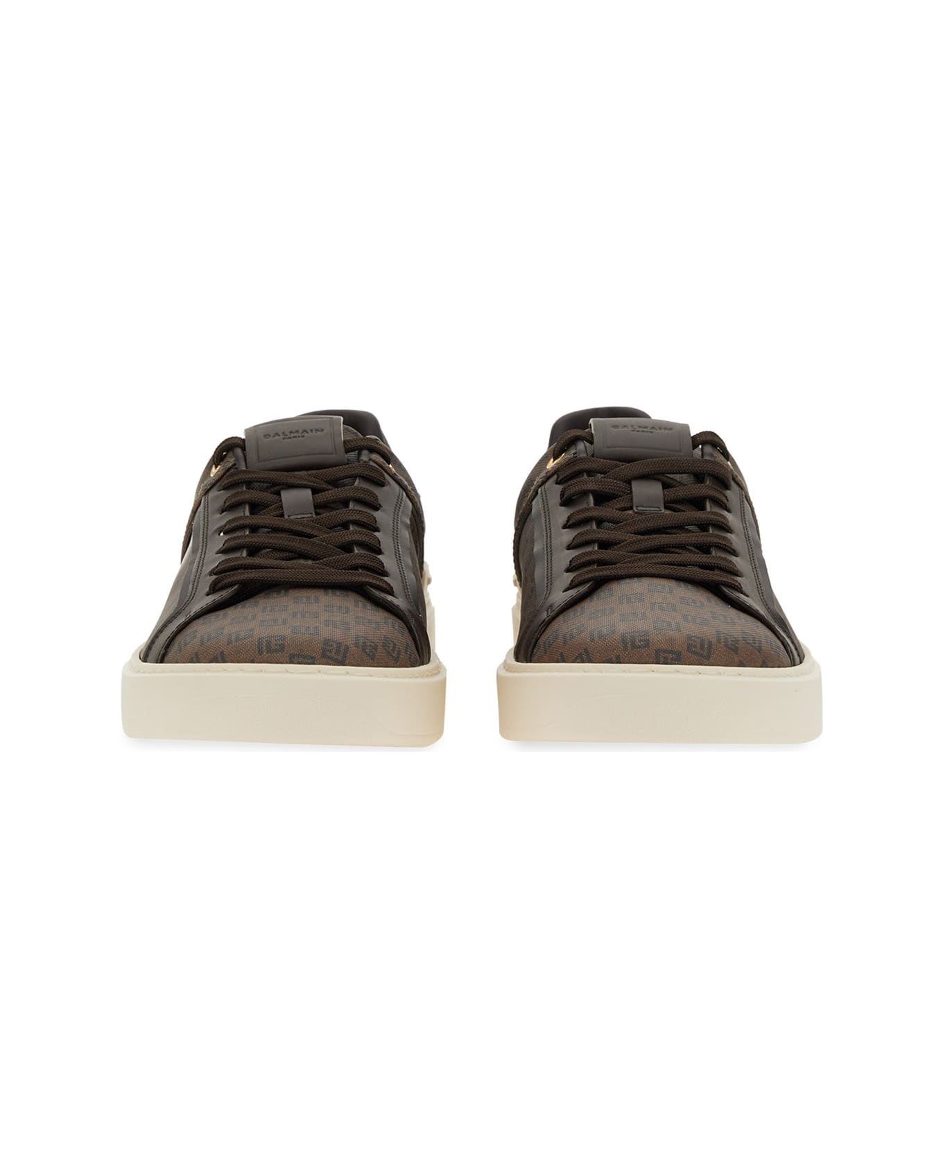 Balmain B-court Sneakers In Monogram Leather - Brown