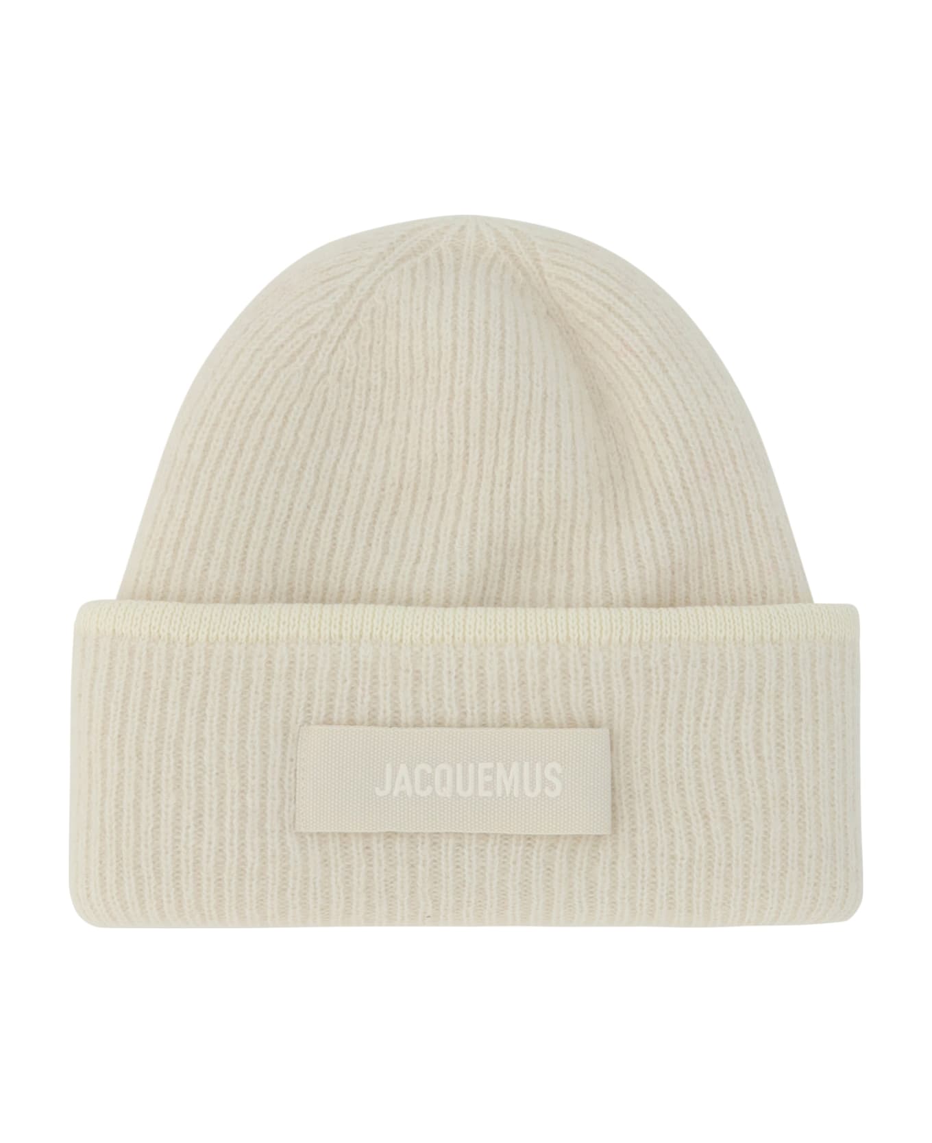 Jacquemus Logo Patch Ribbed Beanie - Off White