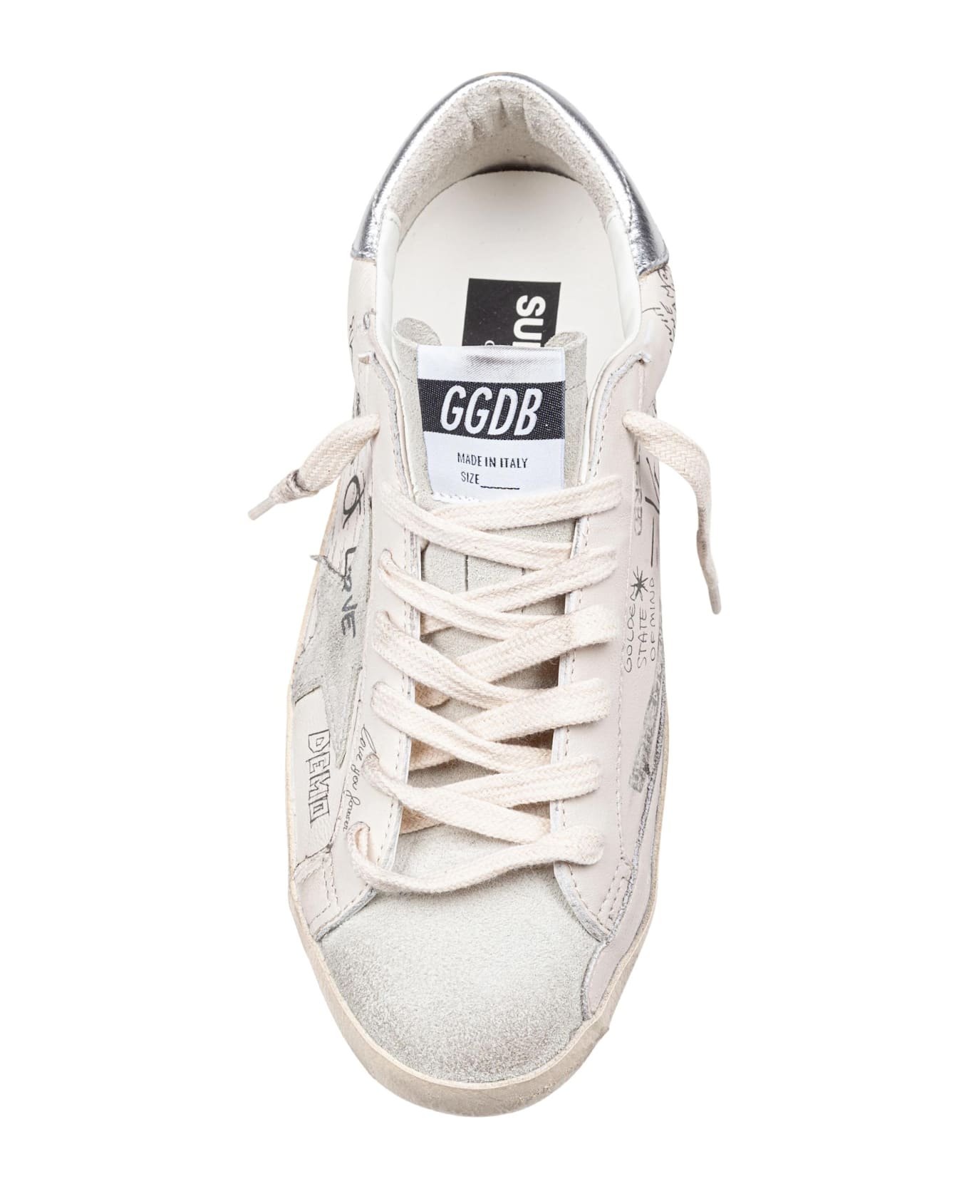 Golden Goose Super Star Sneakers In Leather And Suede Color White And Silver - White/Silver
