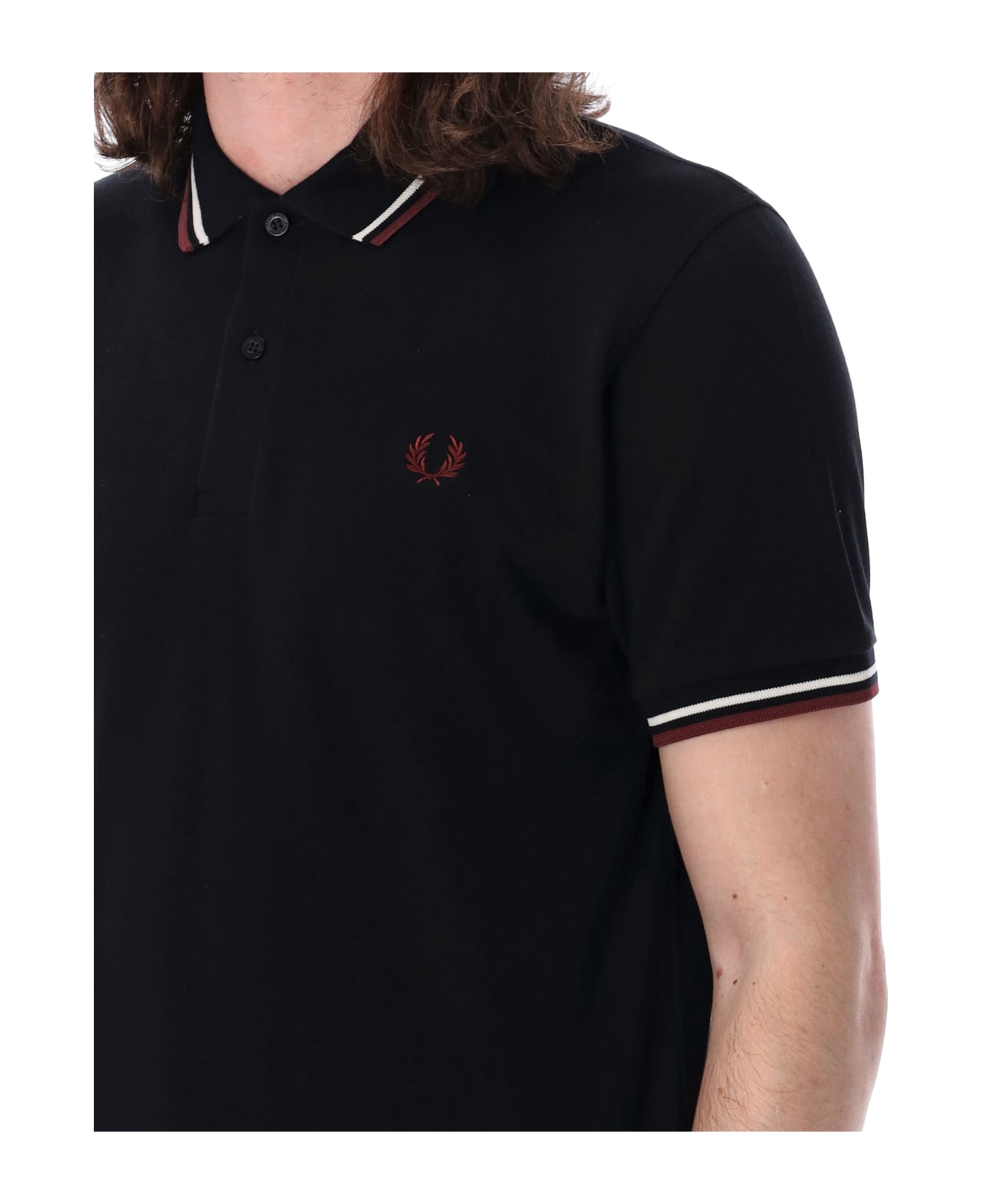 Fred Perry The Original Twin Tipped Piqué Polo Shirt - BLACK BURGUNDY ポロシャツ