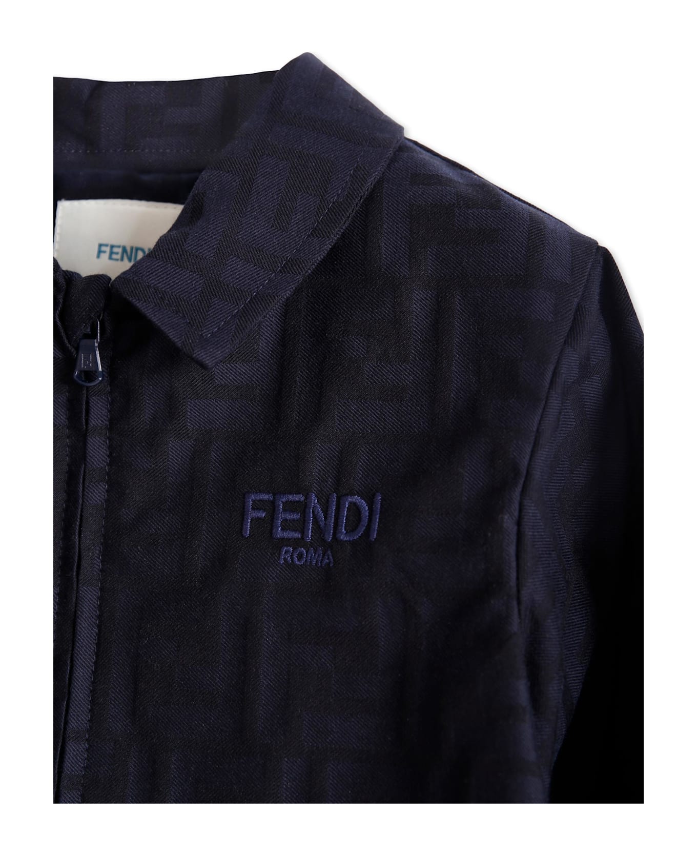 Fendi Blue Jacket With All-over Ff For Baby Boy - Blue