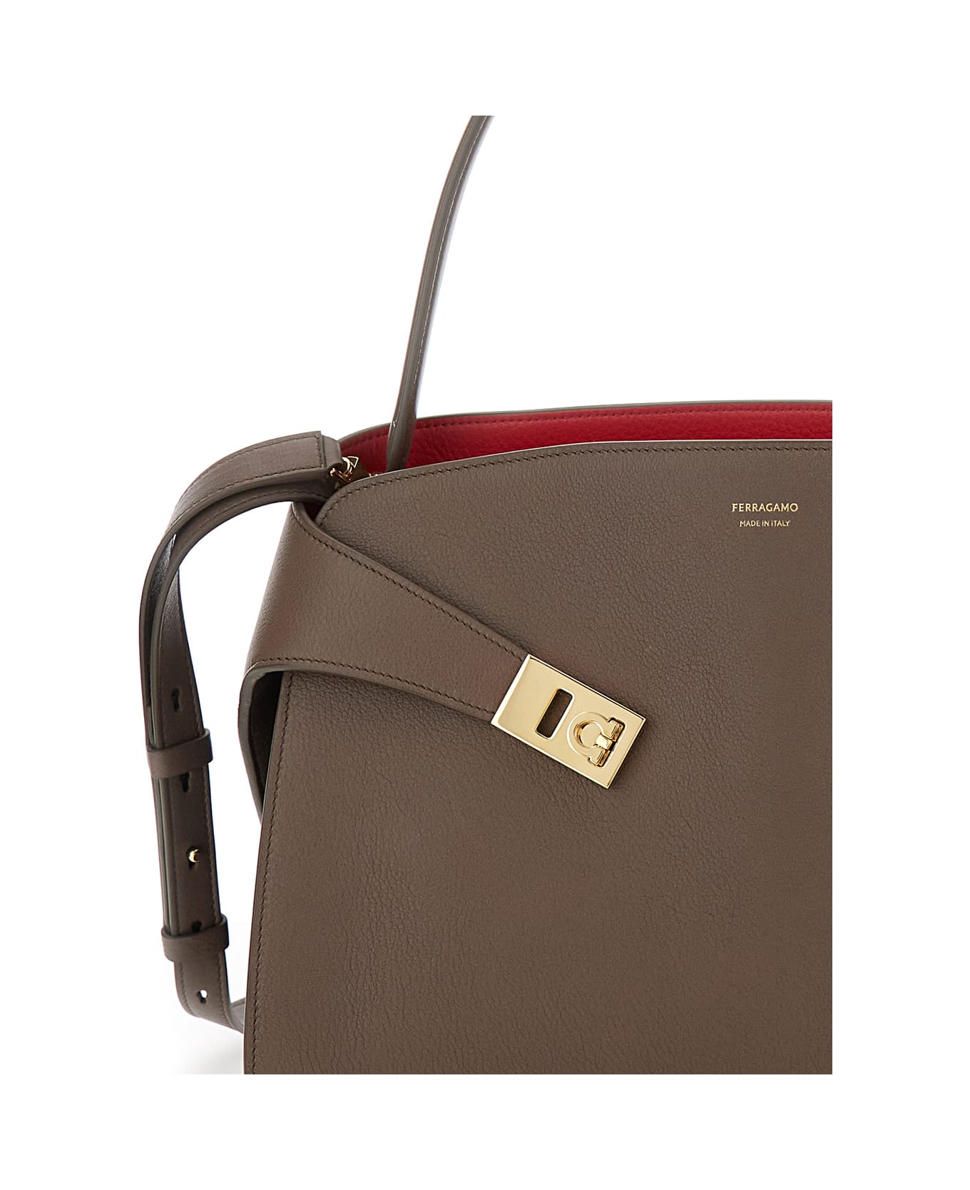 Ferragamo 
hug
 Grey Shoulder Bag With Logo Printed On Front In Leather Woman - CLAY