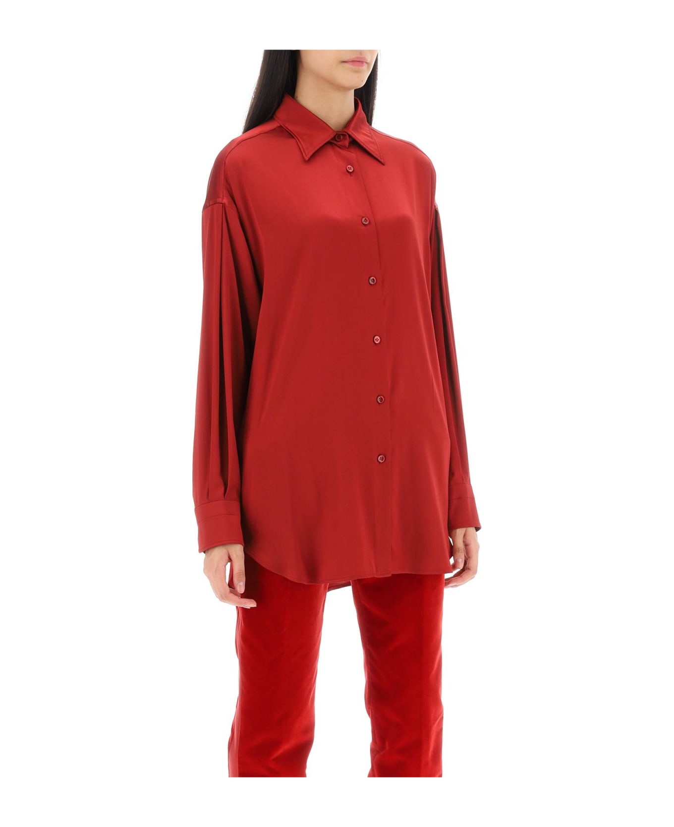 Tom Ford Stretch Silk Satin Shirt - OXBLOOD RED (Red) シャツ