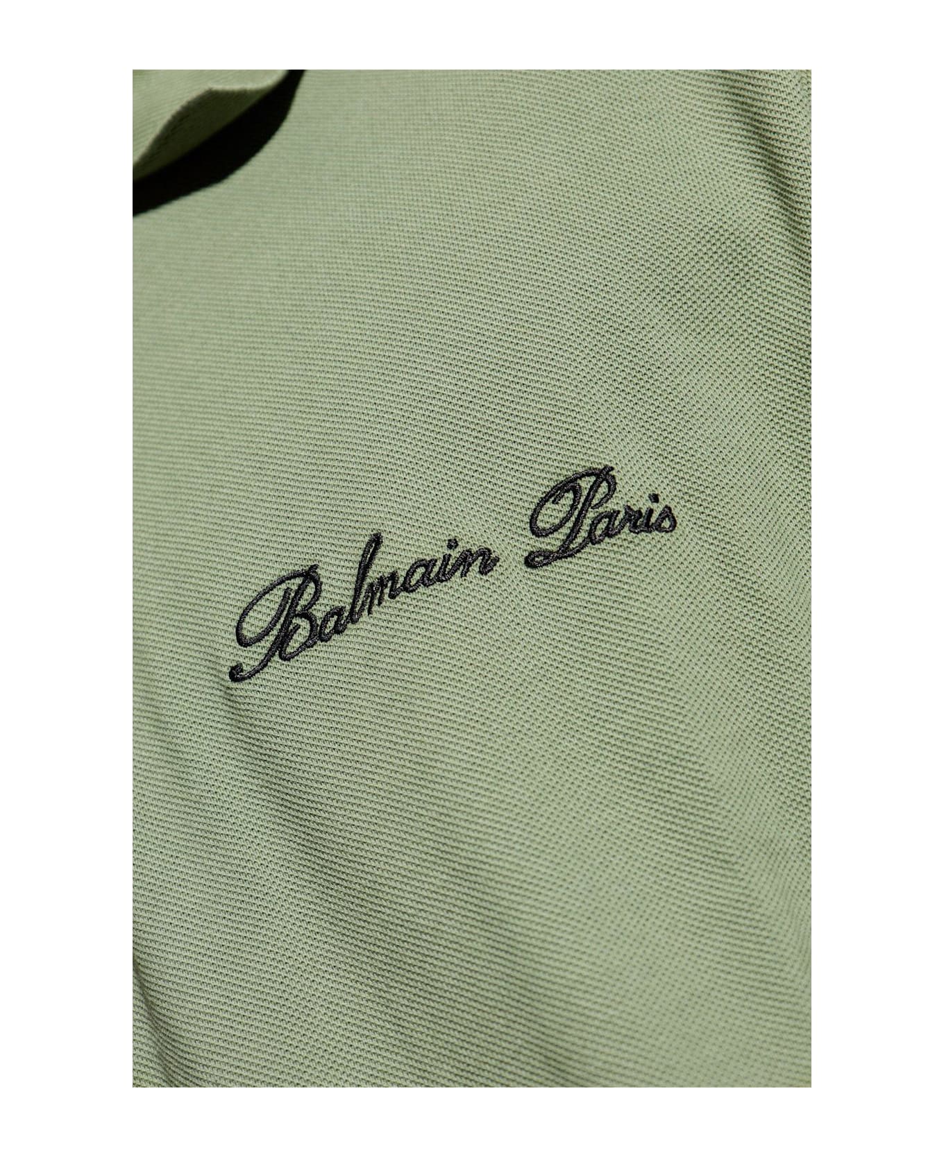 Balmain Logo Embroidered Short-sleeved Polo Shirt - green
