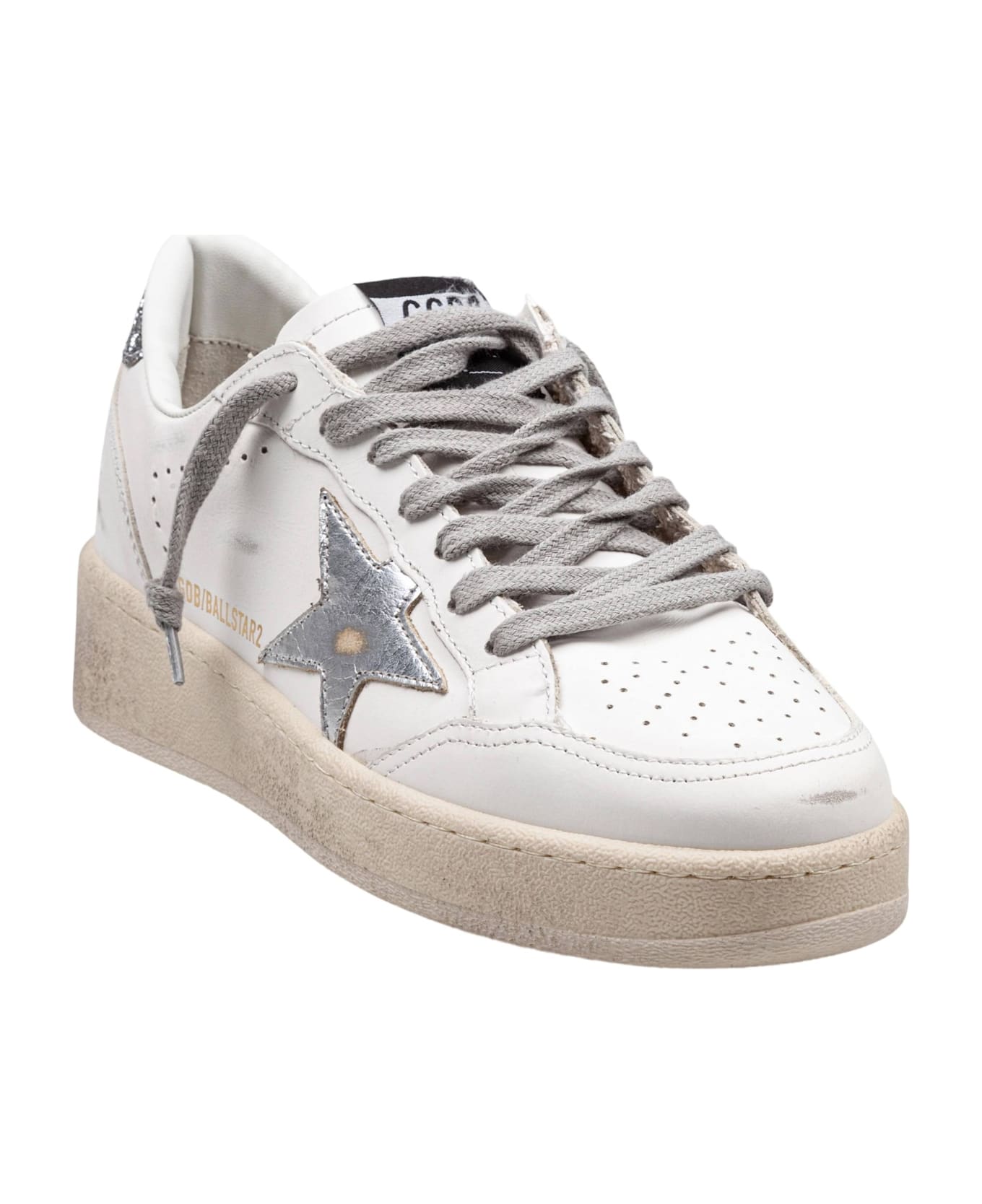 Golden Goose Ballstar Sneakers In Leather Color White And Silver - White/Silver