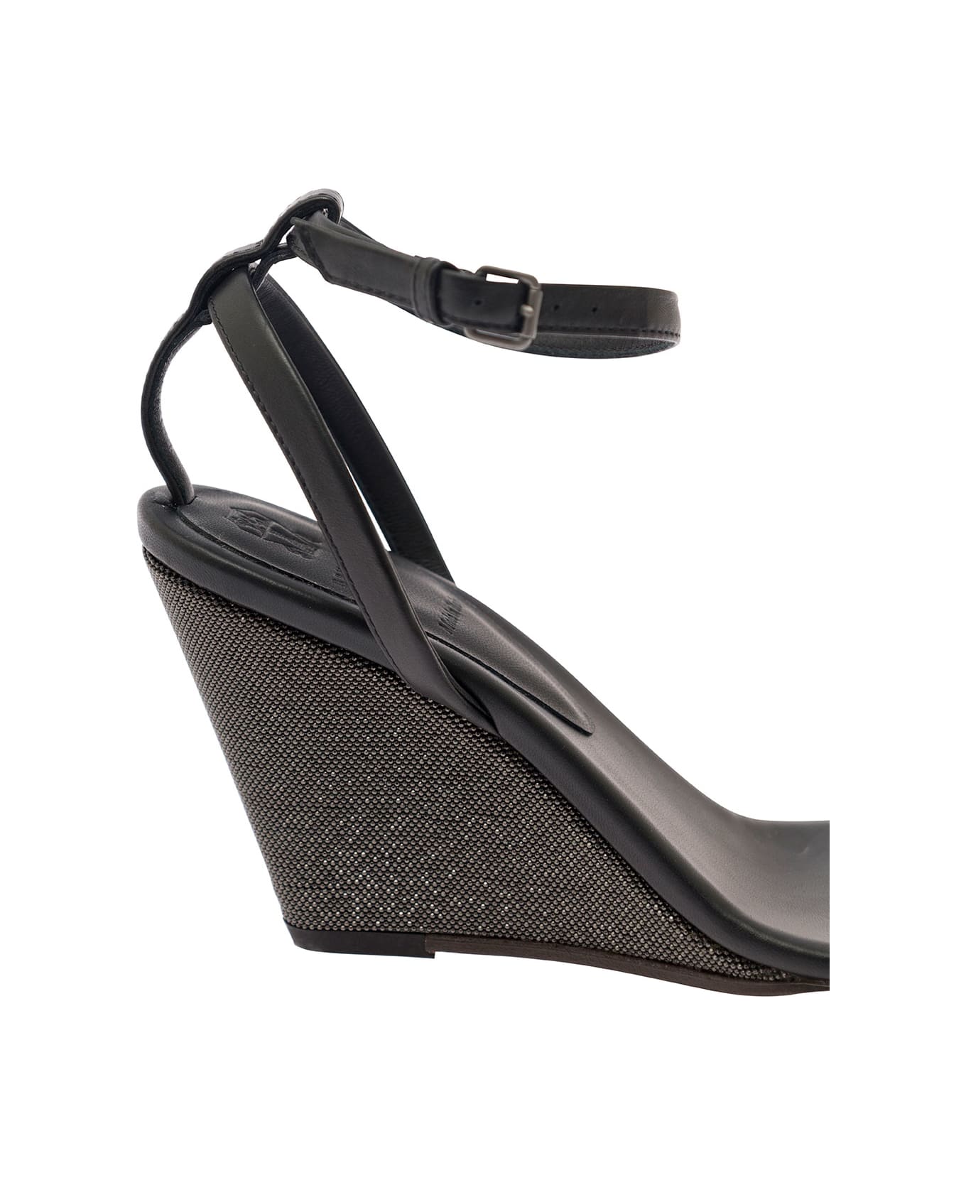 Brunello Cucinelli Black Wedge Sandals With Monile Detail In Leather Woman - Black