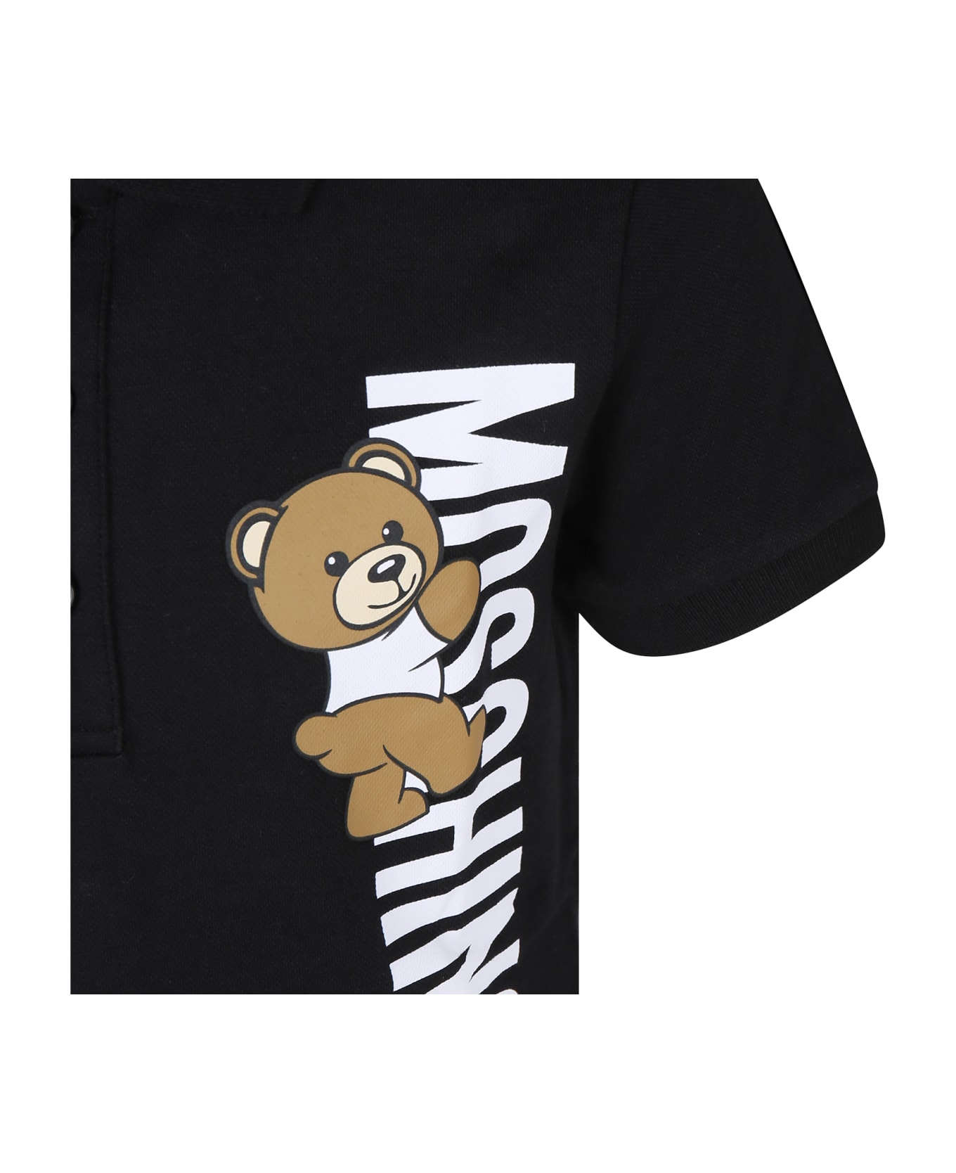 Moschino Black Polo Shirt For Boy With Teddy Bear And Logo - Black