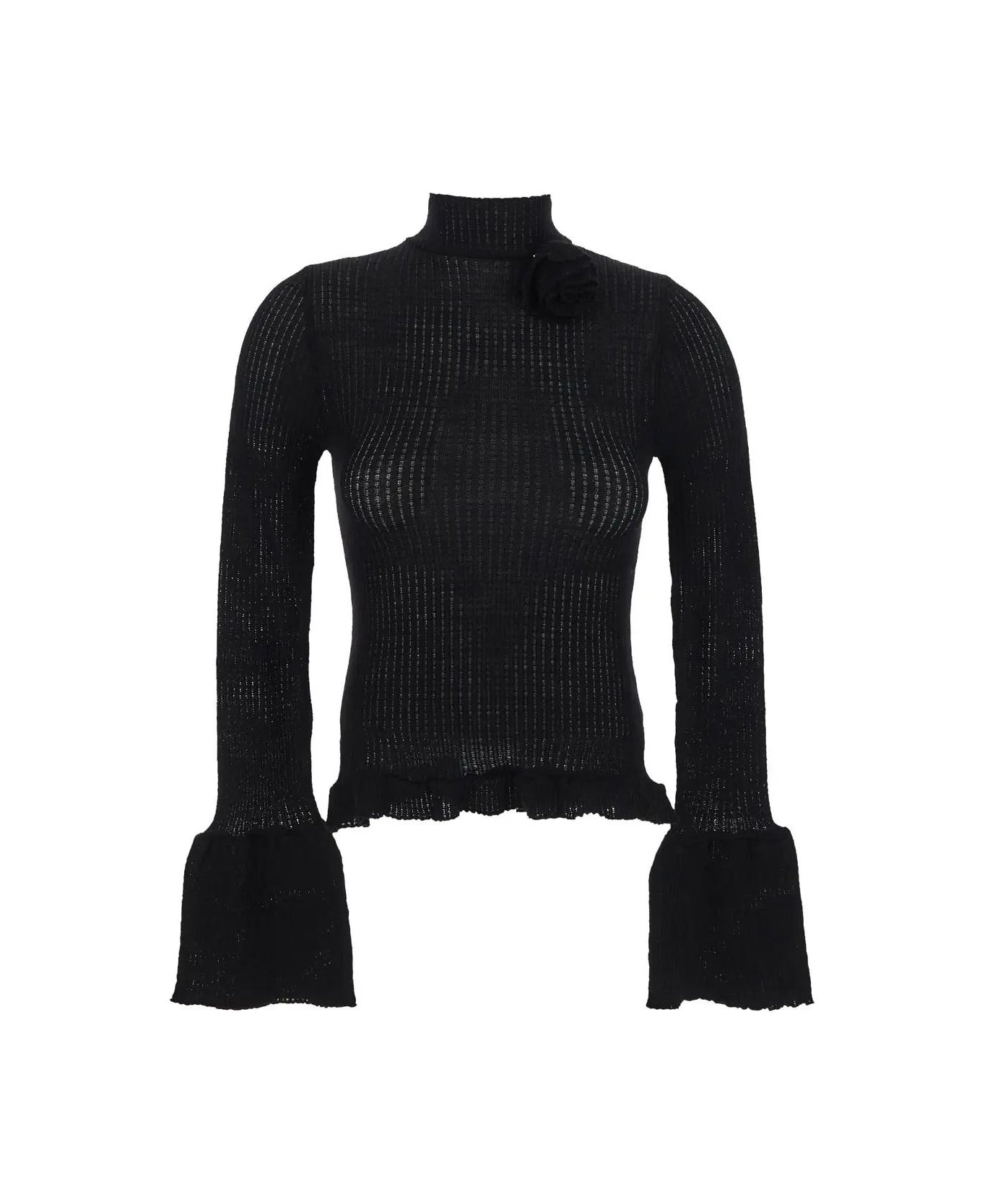 Blumarine Embossed Rose High-neck Sweater - Black