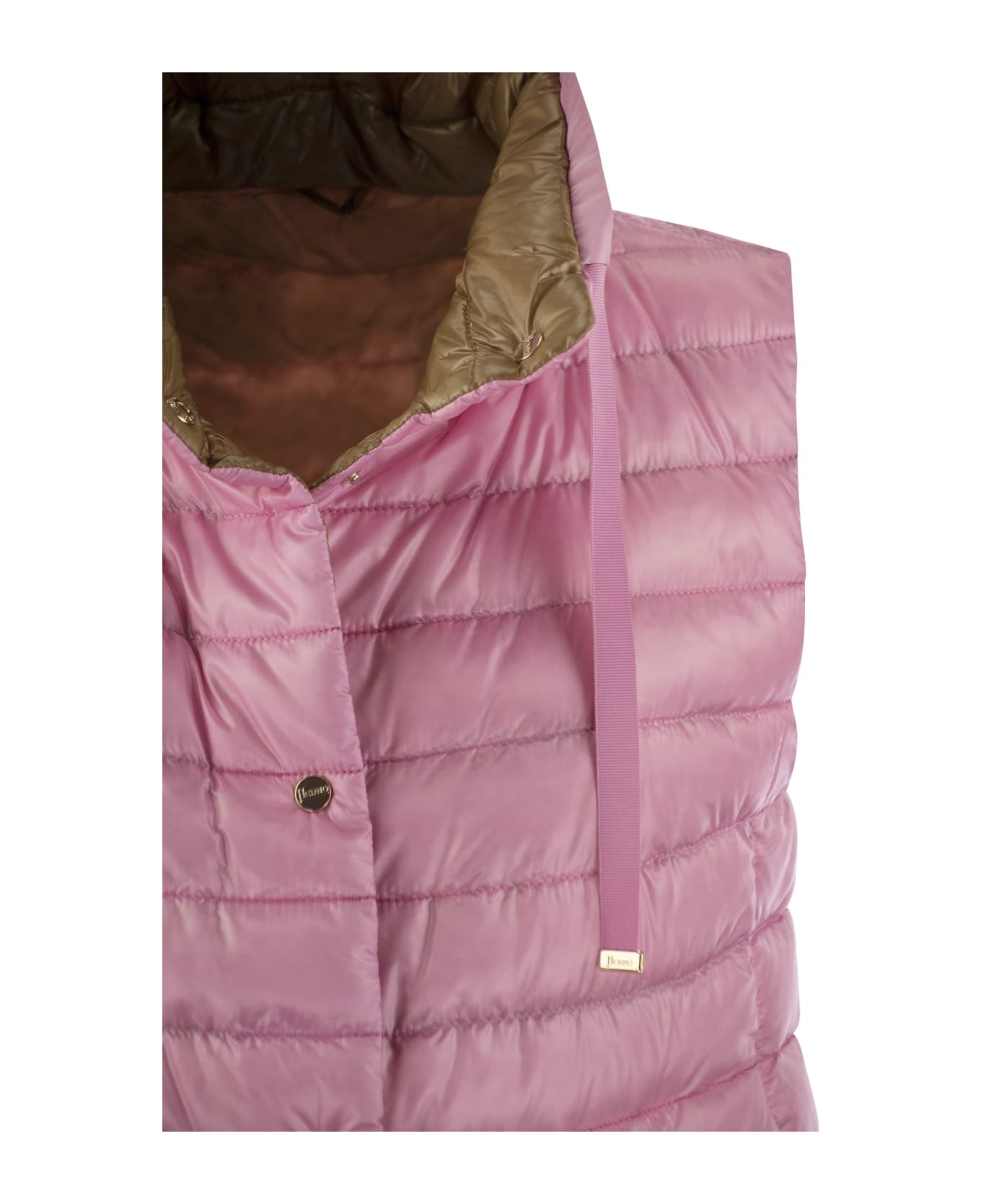 Herno Reversible Vest In Pink/camel Ultralight Nylon - Pink