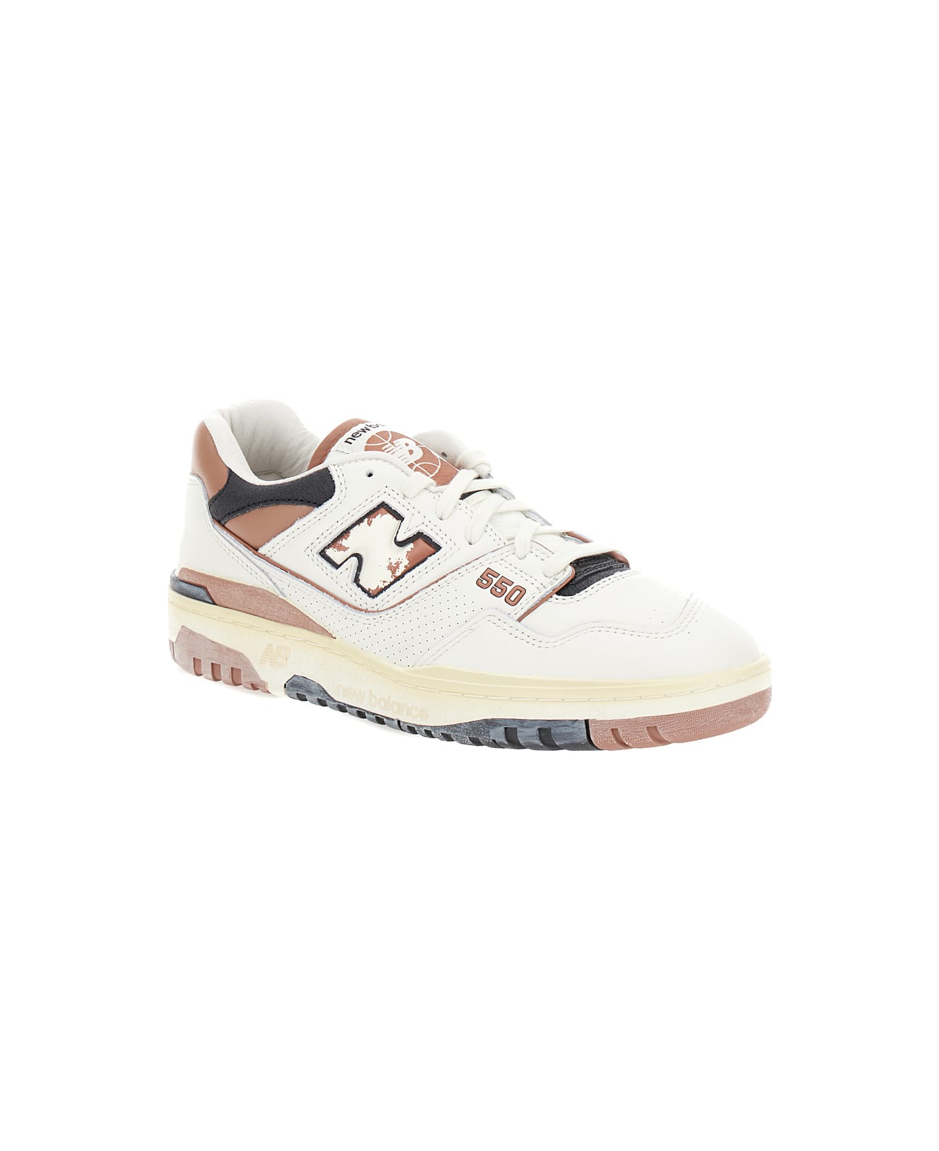 New Balance '550' White And Brown Low Top Sneakers With Logo And Contrasting Details In Leather Man - Brown