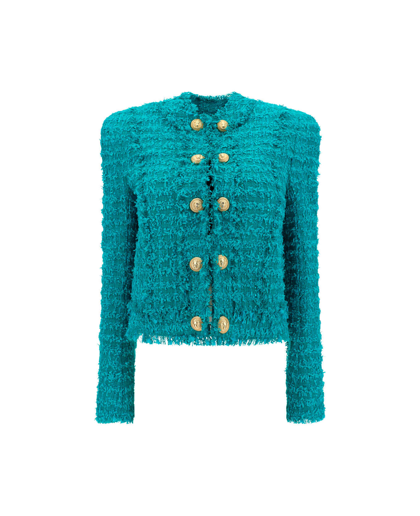 Balmain Collarless Tweed Jacket - Verde
