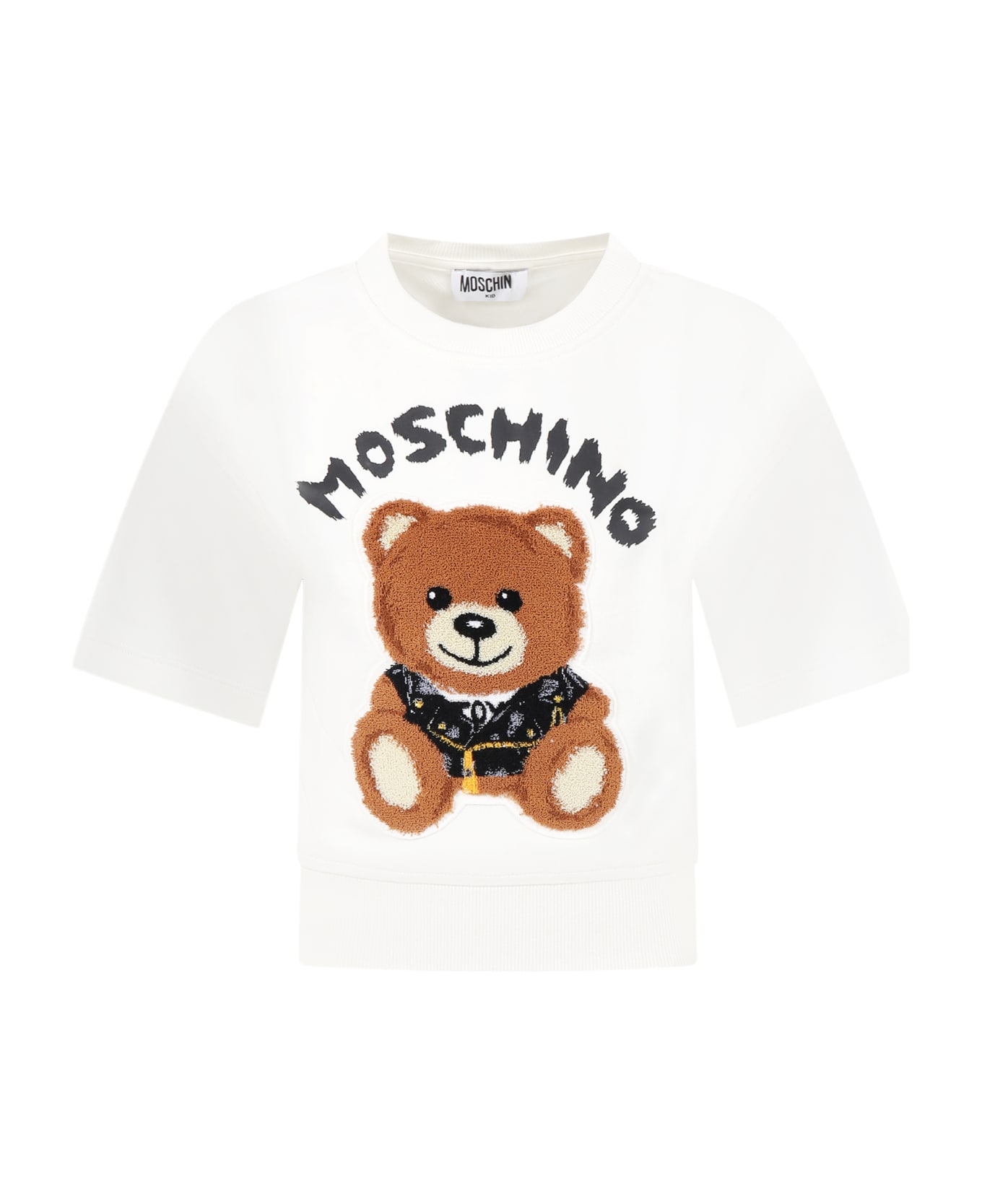 Moschino White Sweatshirt For Kids With Teddy Bear And Logo - White