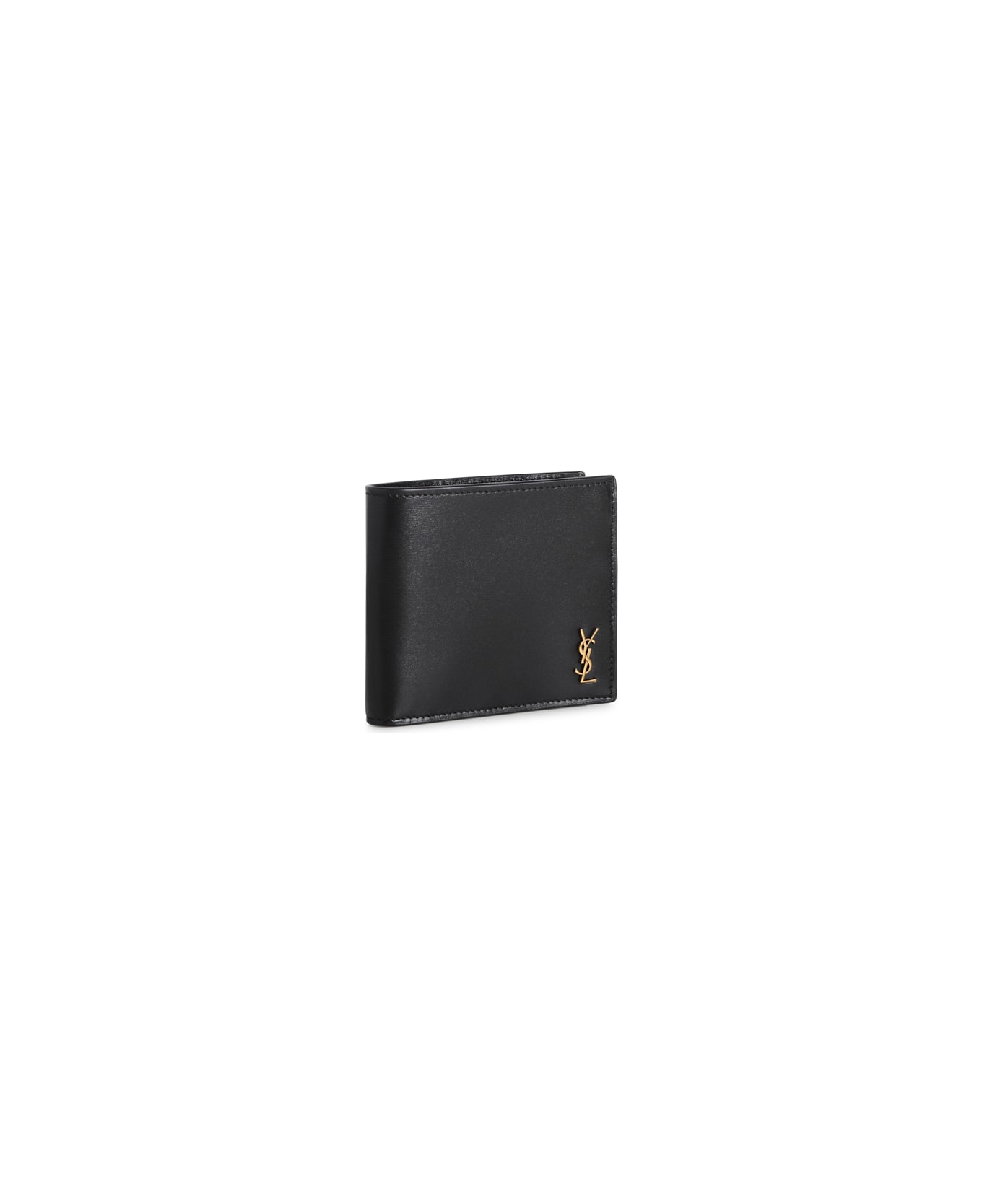 Saint Laurent Cassandre East/west Shiny Leather Wallet - Black