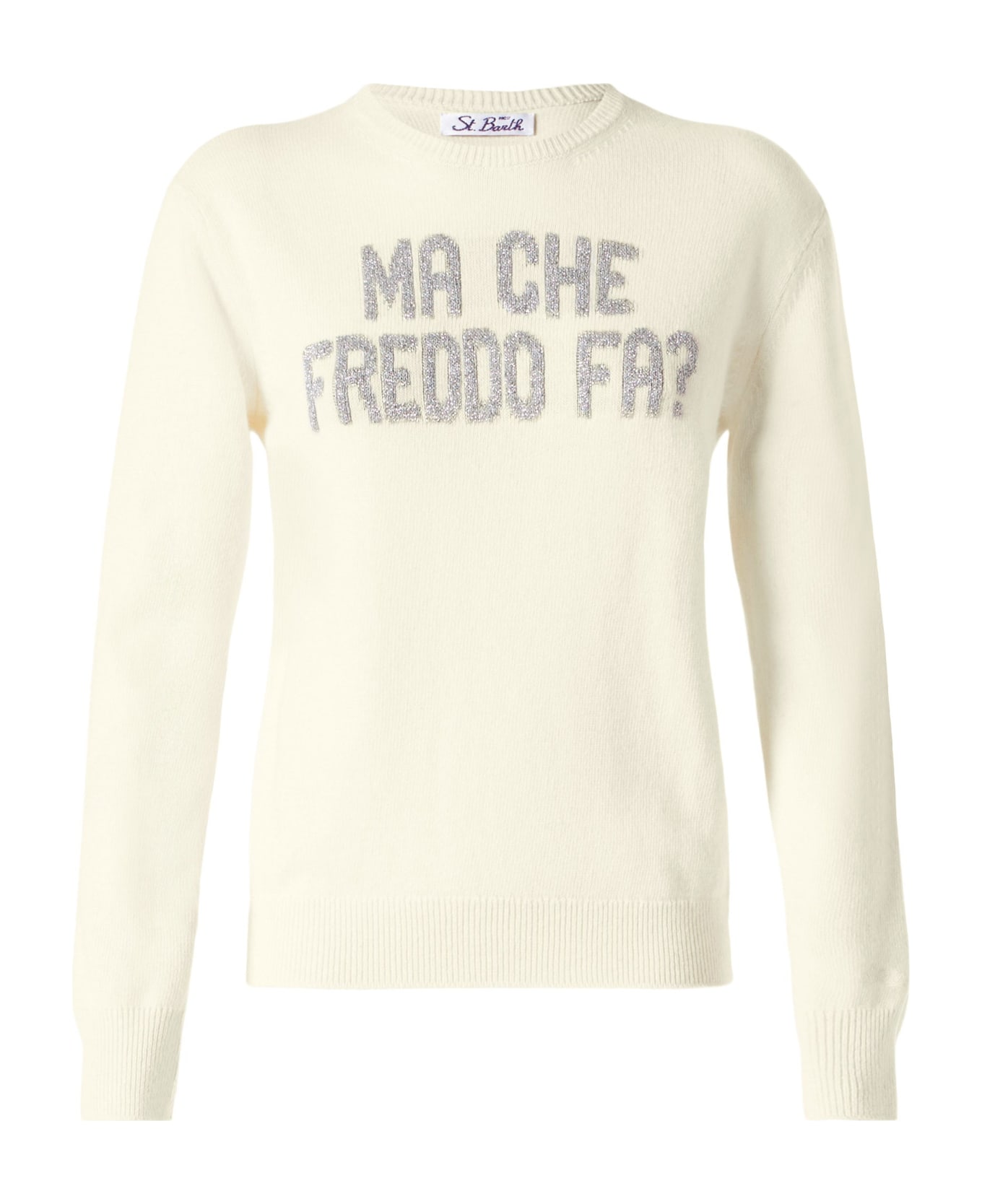 MC2 Saint Barth Woman Sweater With Ma Che Freddo Fa? Print - WHITE