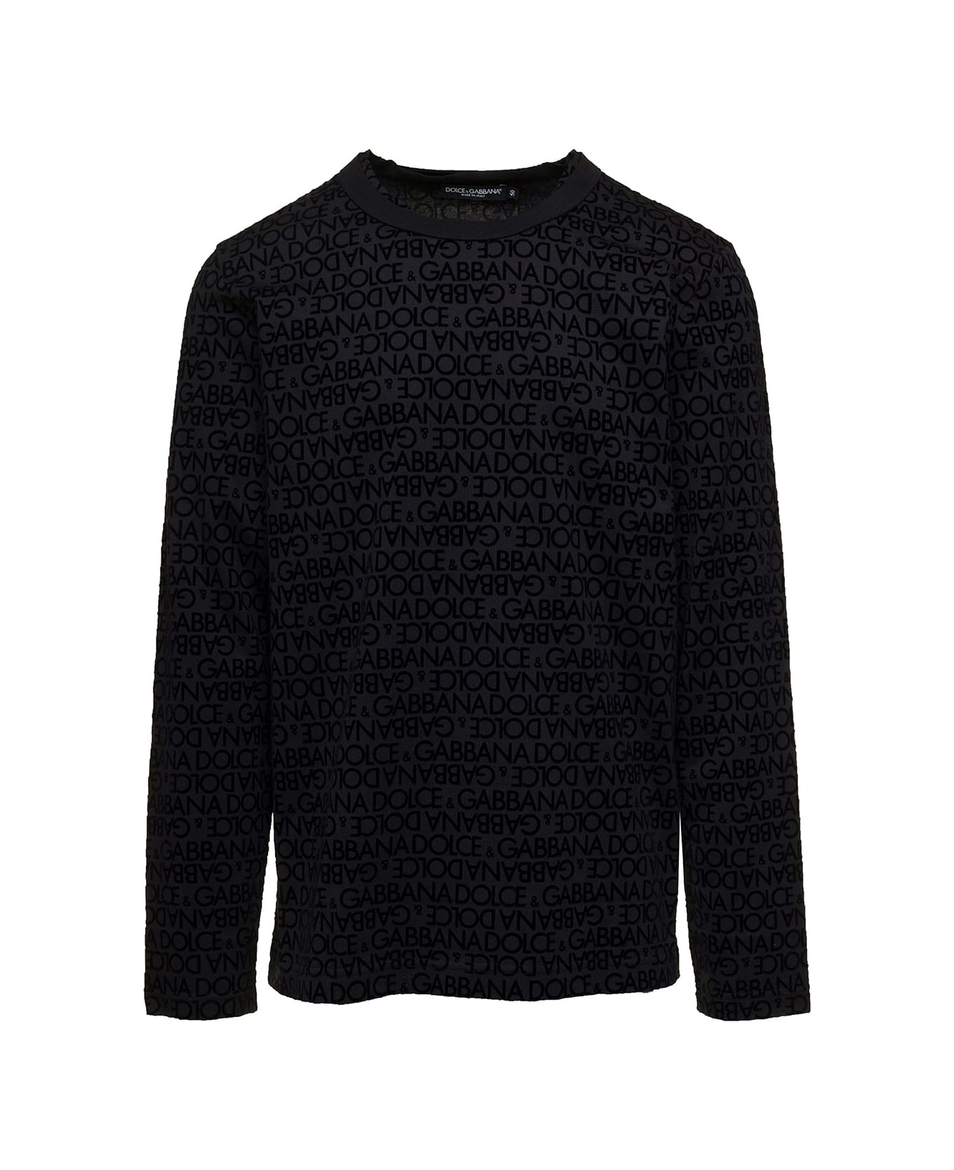 Dolce & Gabbana Long Sleeve T-shirt With All-over Logo Print - Black ニットウェア