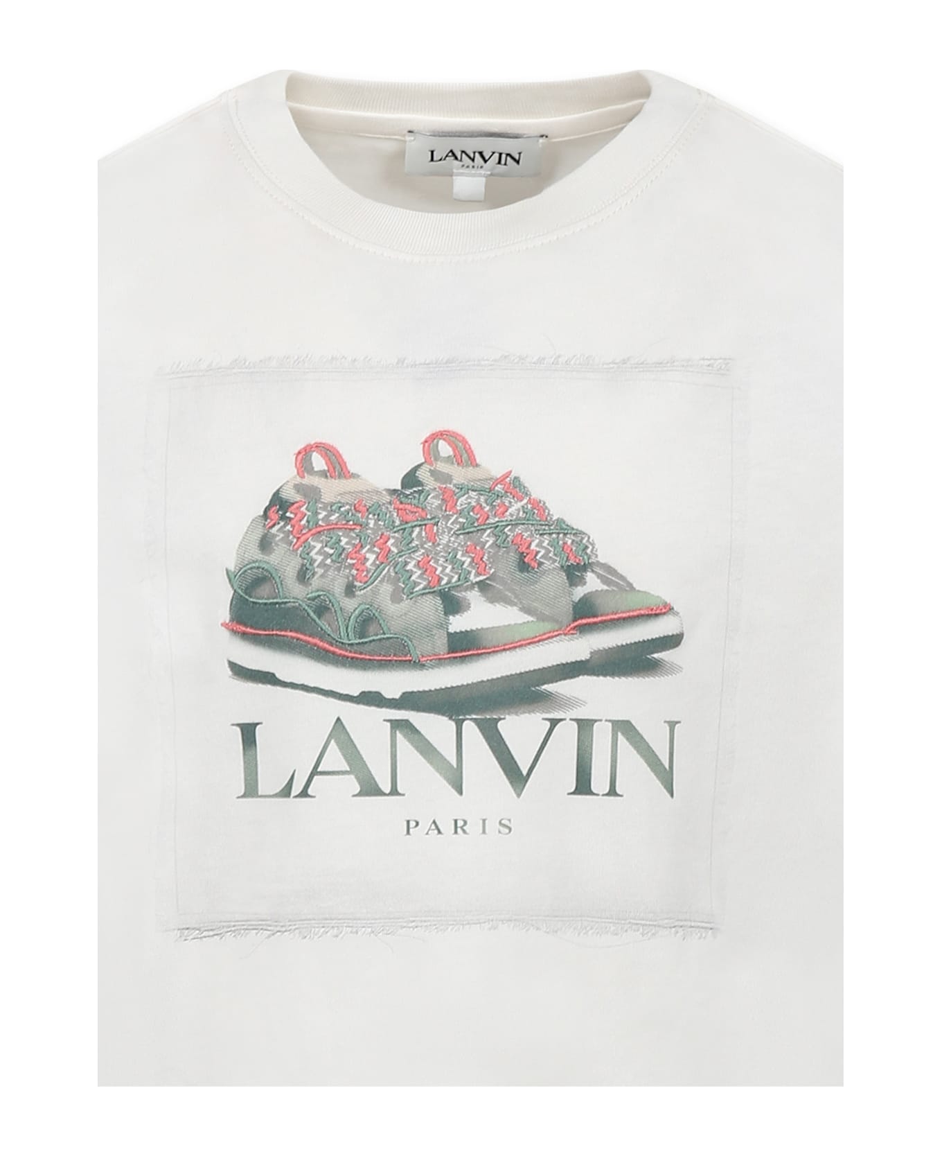 Lanvin Ivory T-shirt For Boy With Sneakers Print - Ivory