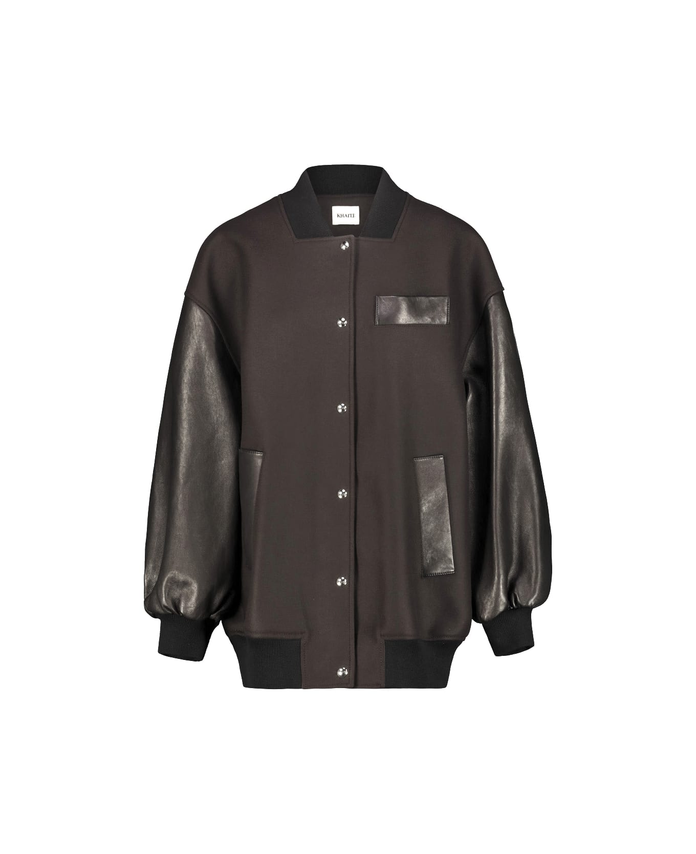 Khaite Varsity Jacket Leather Combo - Dark Brown