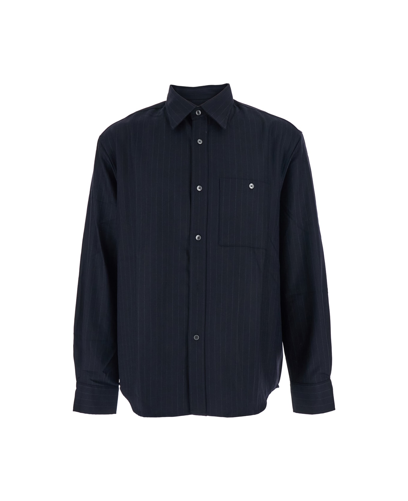 Tonywack Blue Pinstriped Shirt With Pointed Collar In Wool Blend Man - Blu