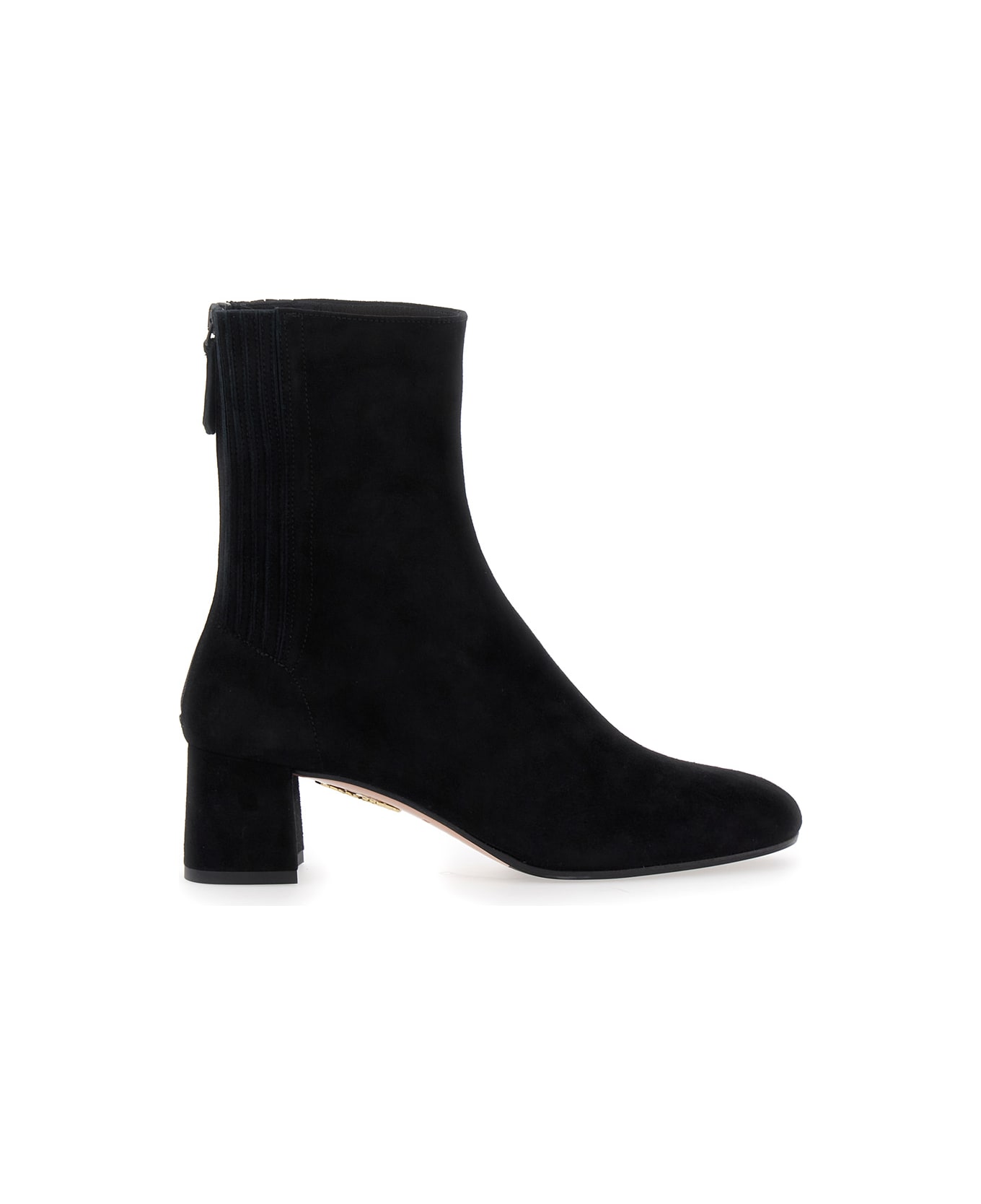 Aquazzura 'saint Honore' Black Ankle Boots With Low Block Heel And Rear Zip Closure In Suede Woman - Black