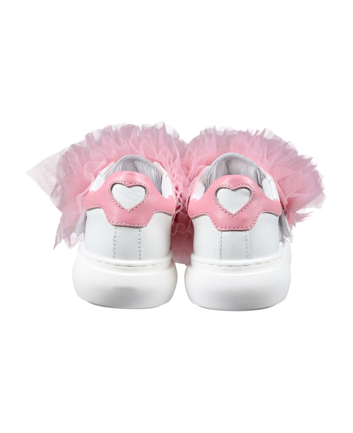 Monnalisa Pink Low Sneakers For Girl With Tulle - White