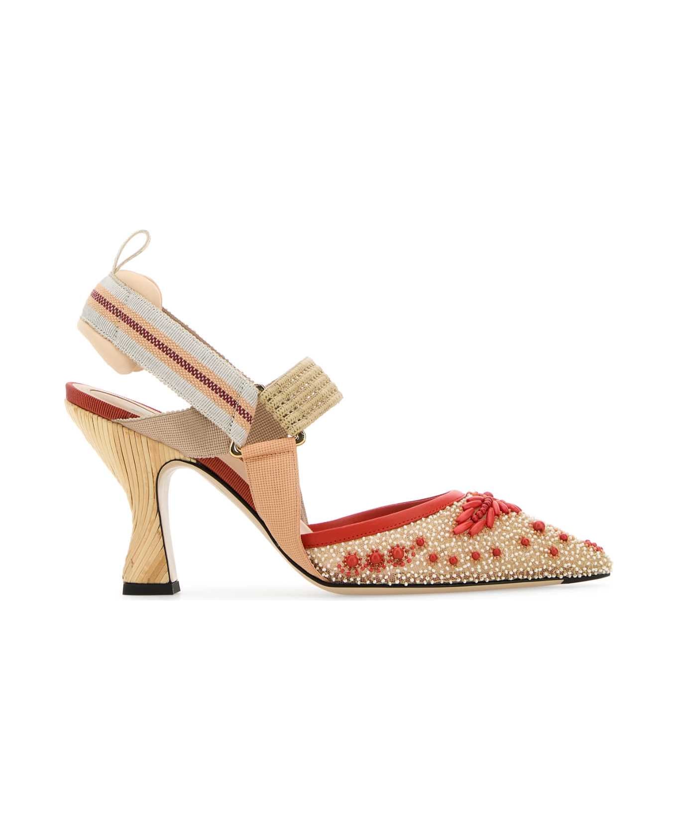 Fendi Embellished Fabric Colibrã¬ Pumps - NUDE CORALLO+BEIGE