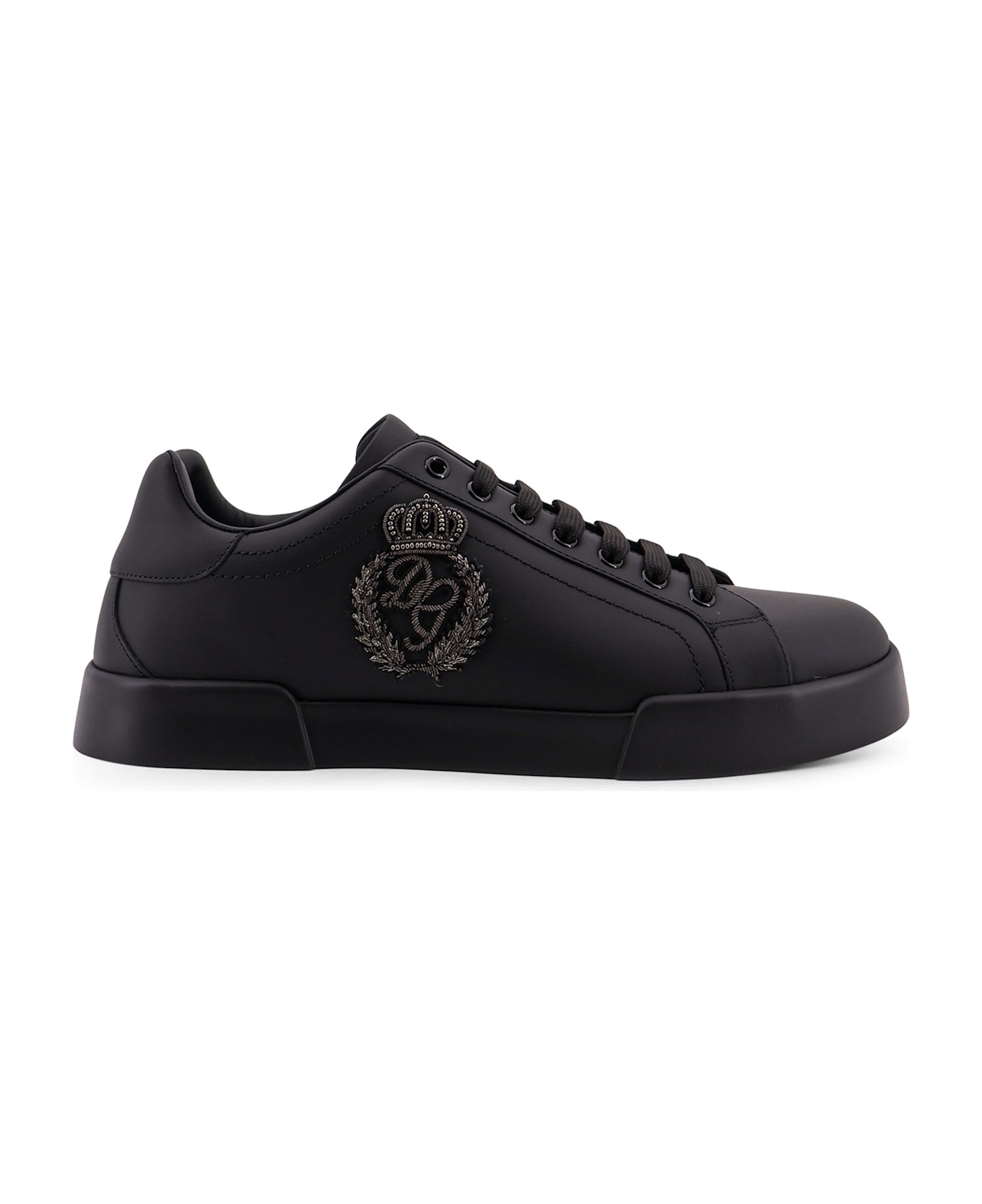 Dolce & Gabbana Leather Sneakers With Embossed Side Logo - Black