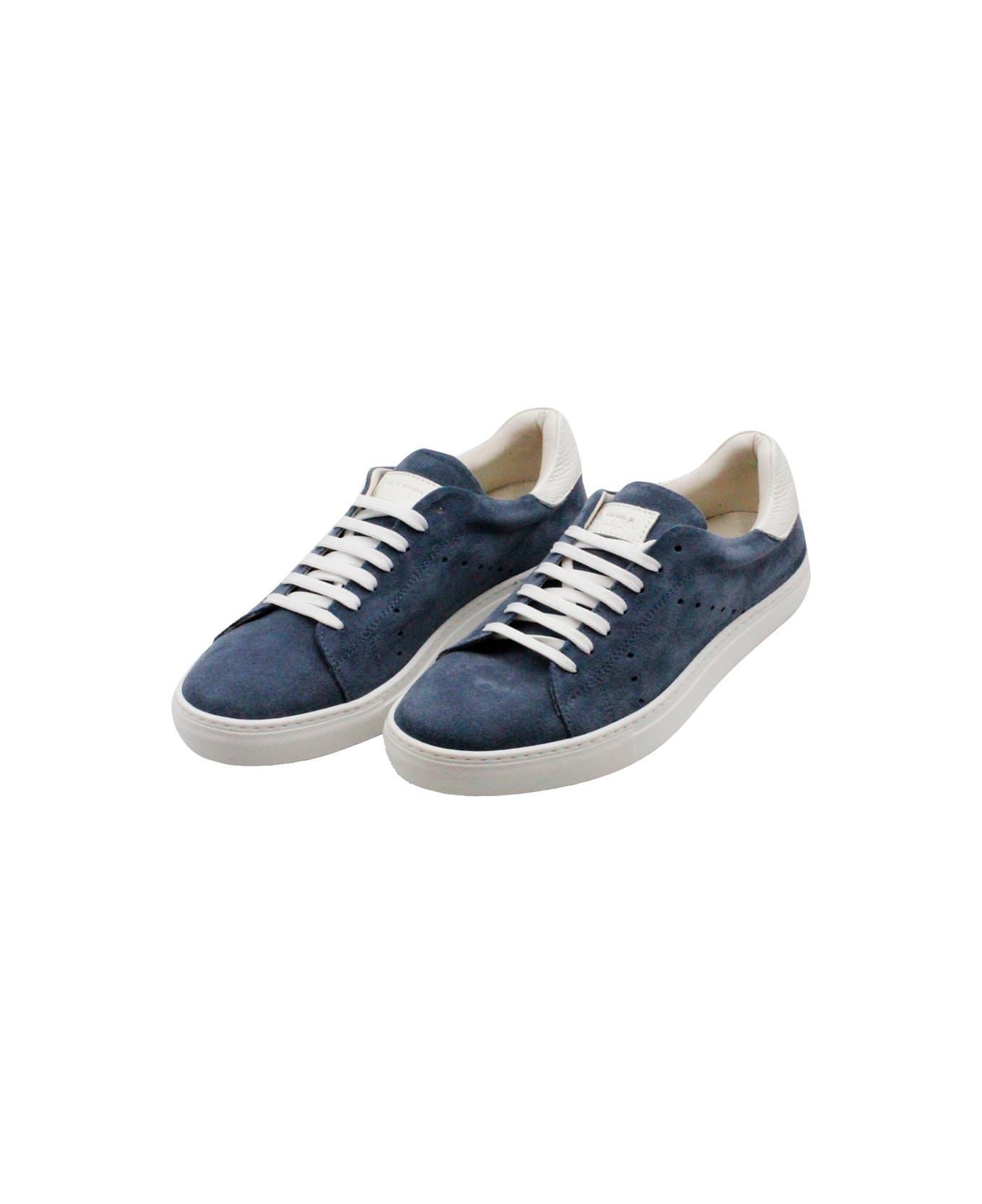 Barba Napoli Sneakers In Soft And Fine Perforated Suede With Lace Closure And Leather Rear Part - Light Blu スニーカー