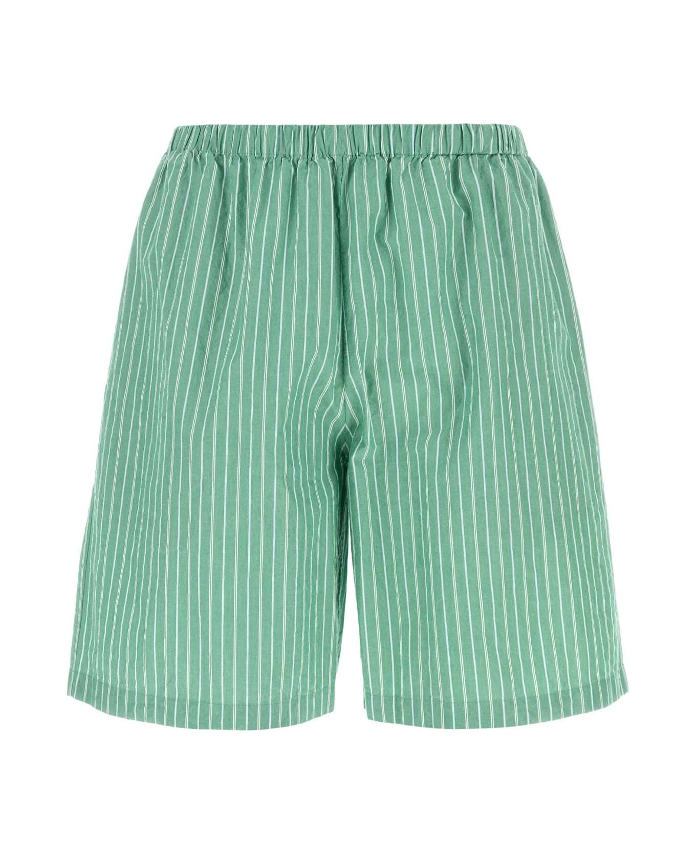 The Row Embroidered Cotton Zindel Bermuda Shorts - GREEN W/ WHITE