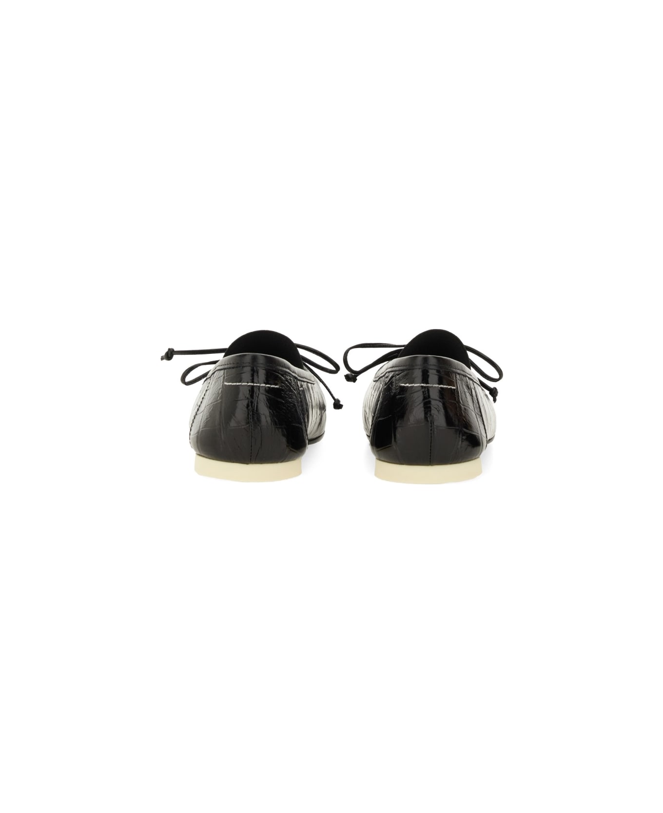 MM6 Maison Margiela Crocodile-effect Leather Ballerina - BLACK