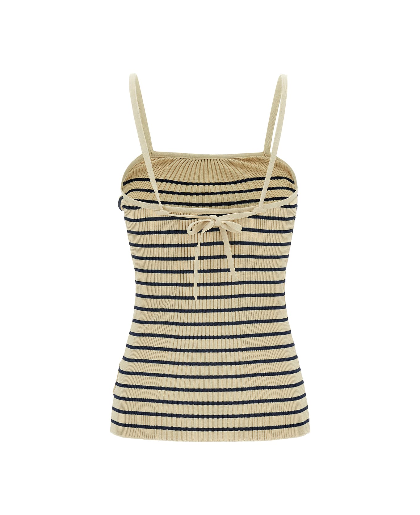 Low Classic Beige Halterneck Top With Stripe Motif In Rayon Blend Woman - Beige
