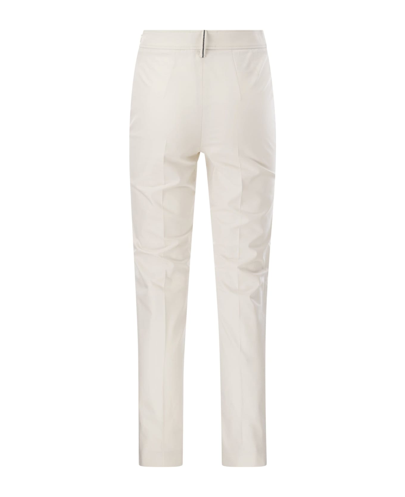 Brunello Cucinelli Cotton Twill Capri Trousers With Necklace - White