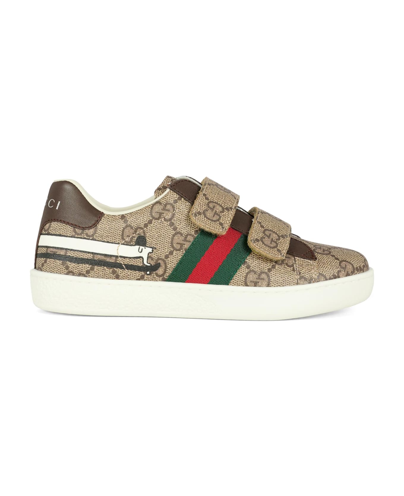 Gucci Beige Ace Sneakers For Kids With Dog - Beige