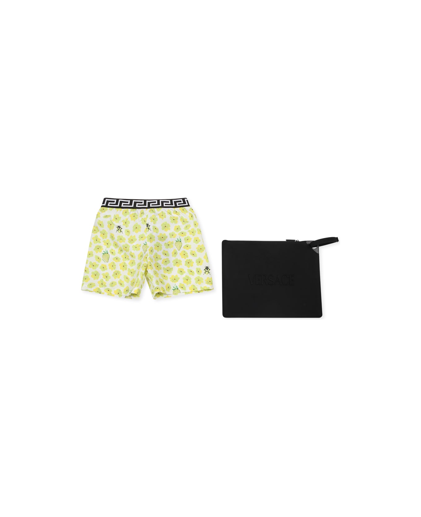 Versace Yellow Swim Shorts For Boy With Floral Print - Yellow