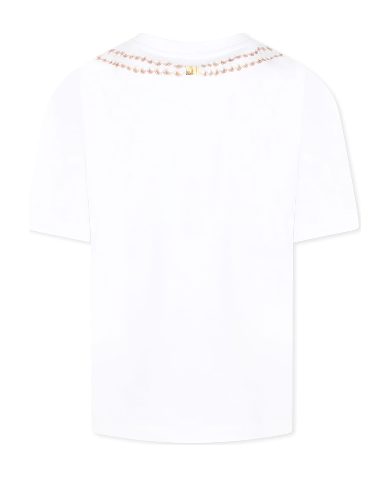 Moschino White T-shirt For Girl With Italian Croissant Print - White