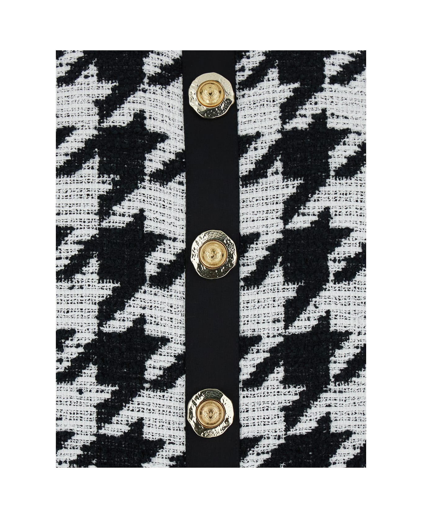 Balmain Buttoned Halterneck Tweed 
Satin Dress - White/black
