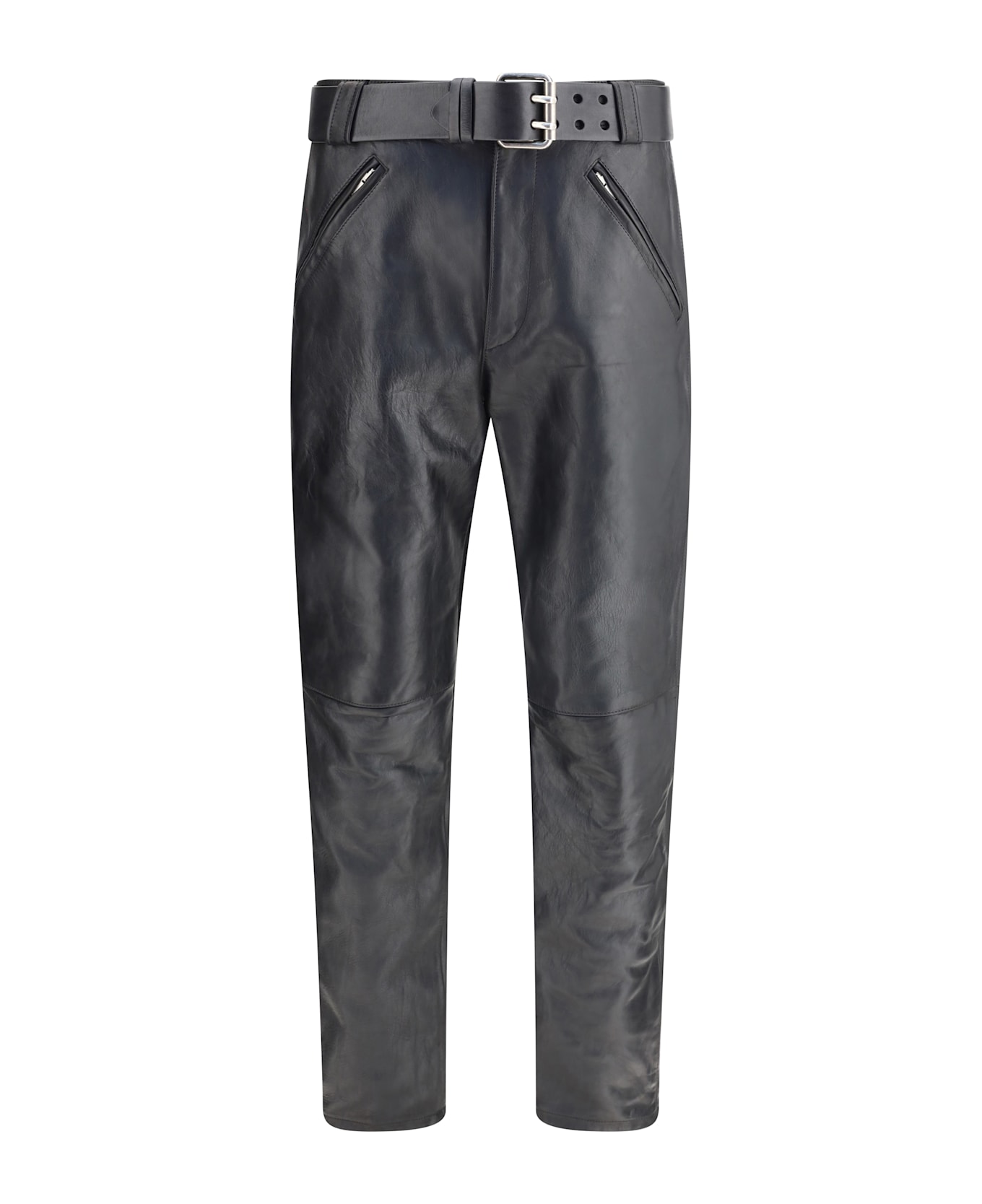 Saint Laurent Hammered Leather Belted Pants