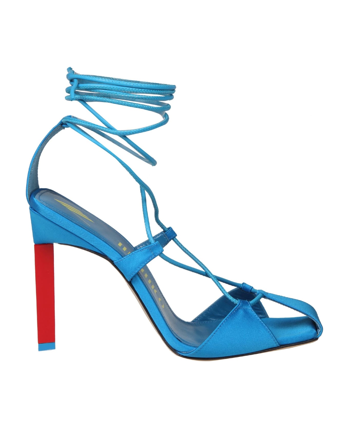The Attico Adele Sandal In Turquoise Satin - Clear Blue