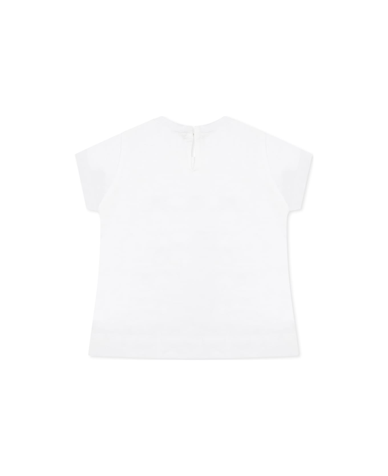 Monnalisa White T-shirt For Baby Girl With Rose Print - White