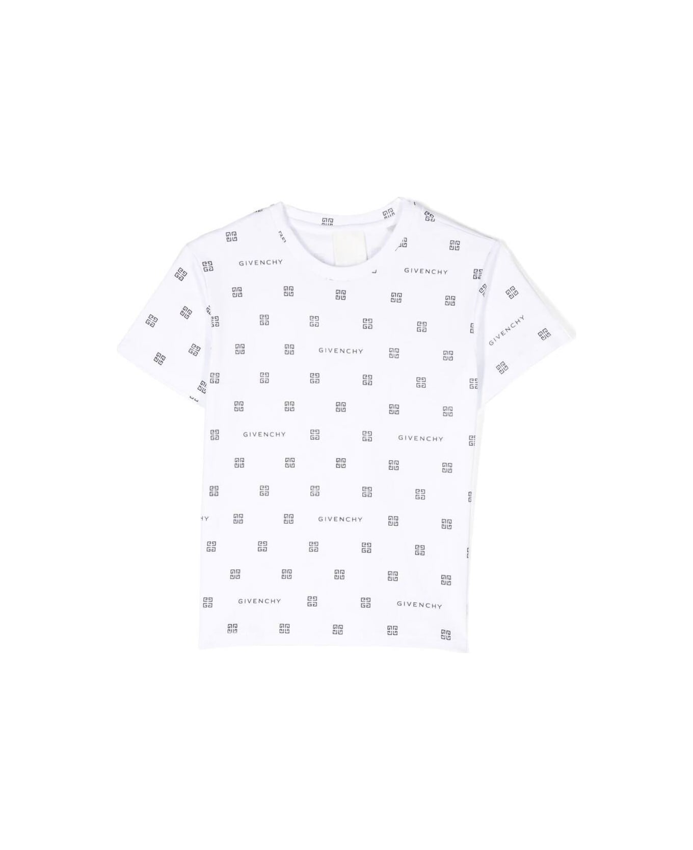 Givenchy White T-shirt With All-over Logo Print In Cotton Girl - White
