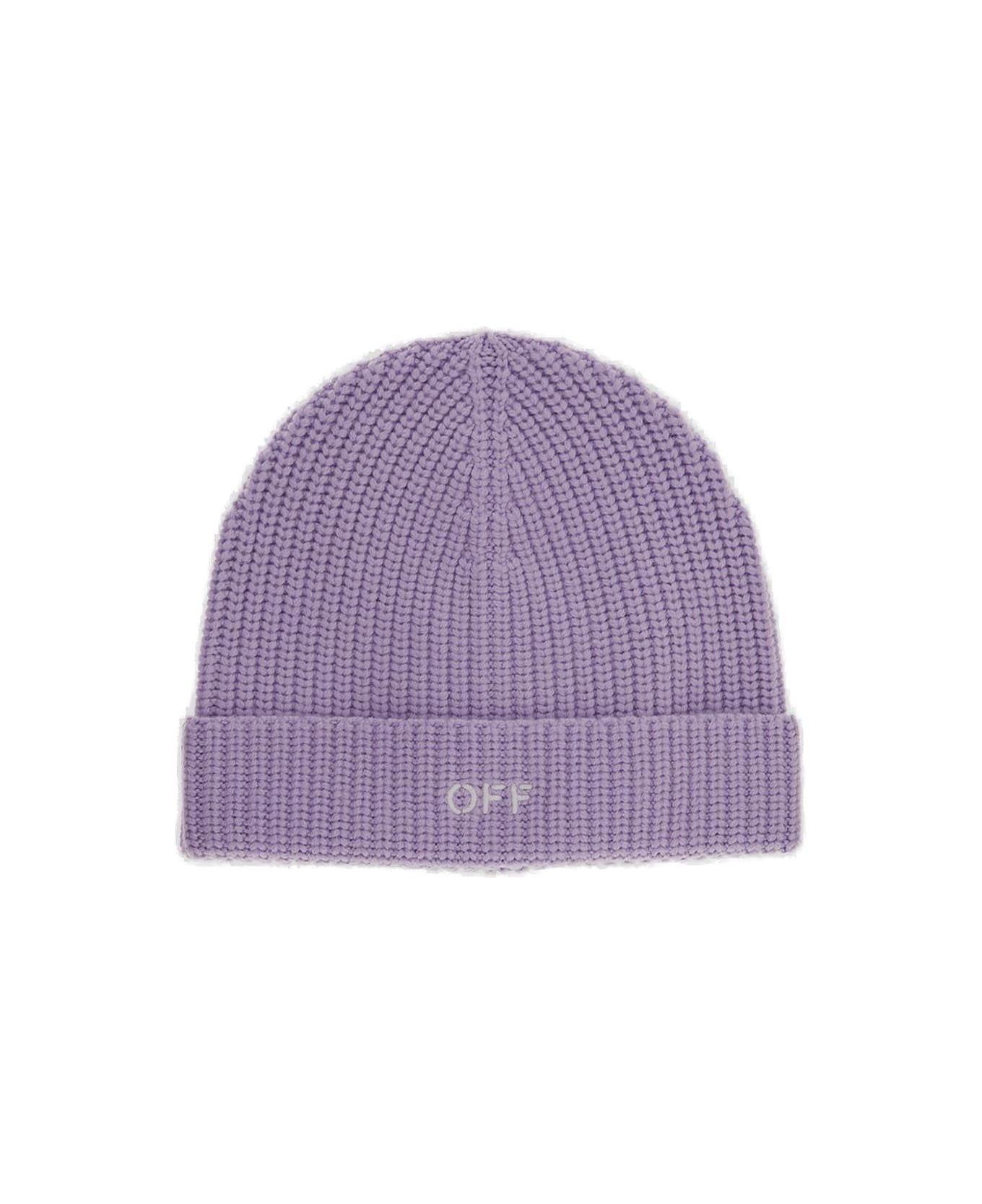 Off-White Off-stamp Logo Embroidered Beanie - LILAC WHITE 帽子
