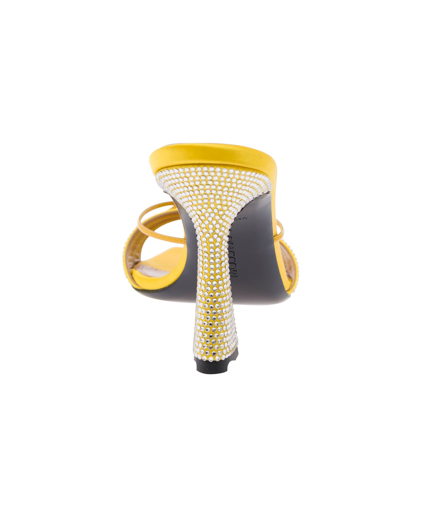 D'Accori Yellow Slip-on Sandals With All-over Rhinestone In Satin Woman - Yellow