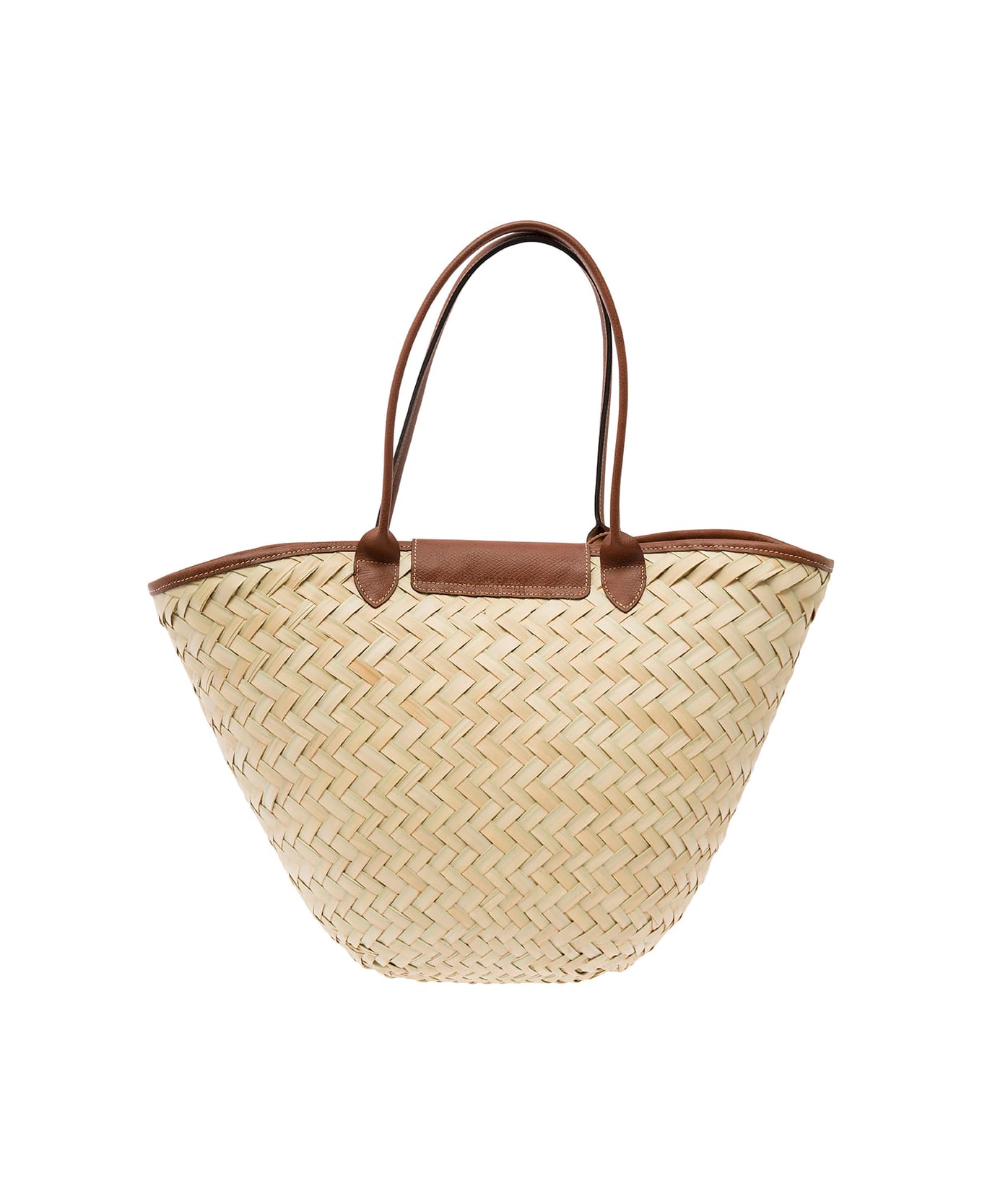 Longchamp 'xl Le Panier' Beige Tote Bag With Beads Strap In Straw Woman - Beige