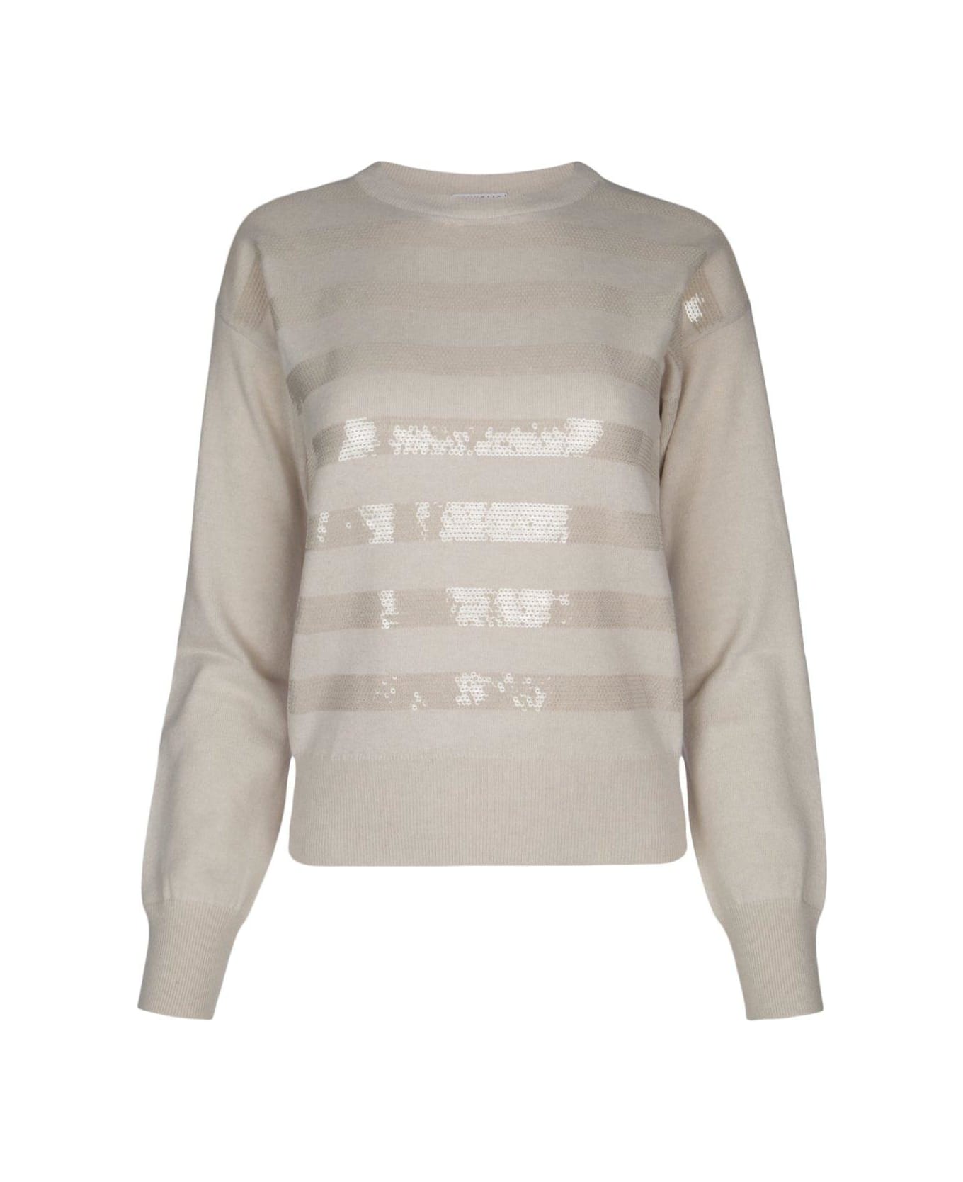 Brunello Cucinelli Stripe Detailed Knitted Jumper - ICE WHITE (White)