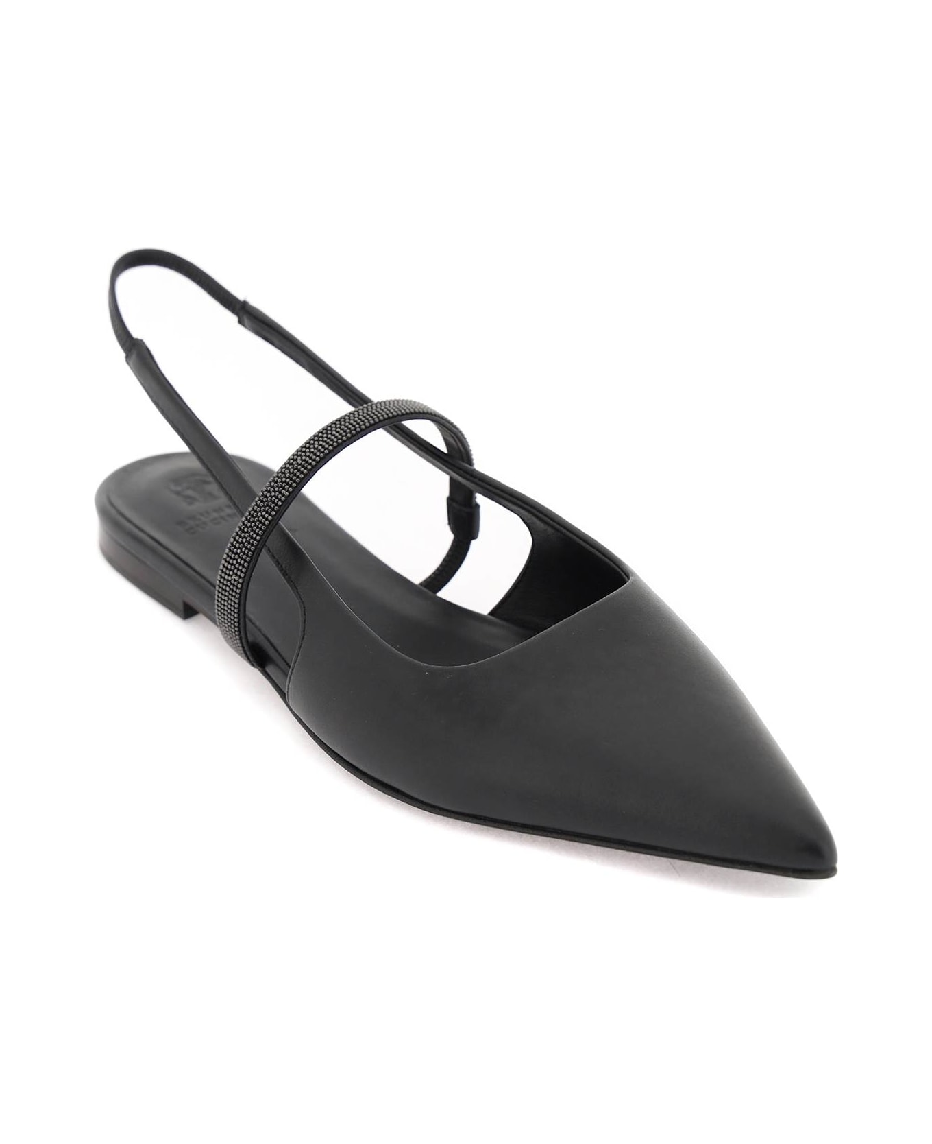 Brunello Cucinelli Slingback Ballet Flats With Precious Strap - Black