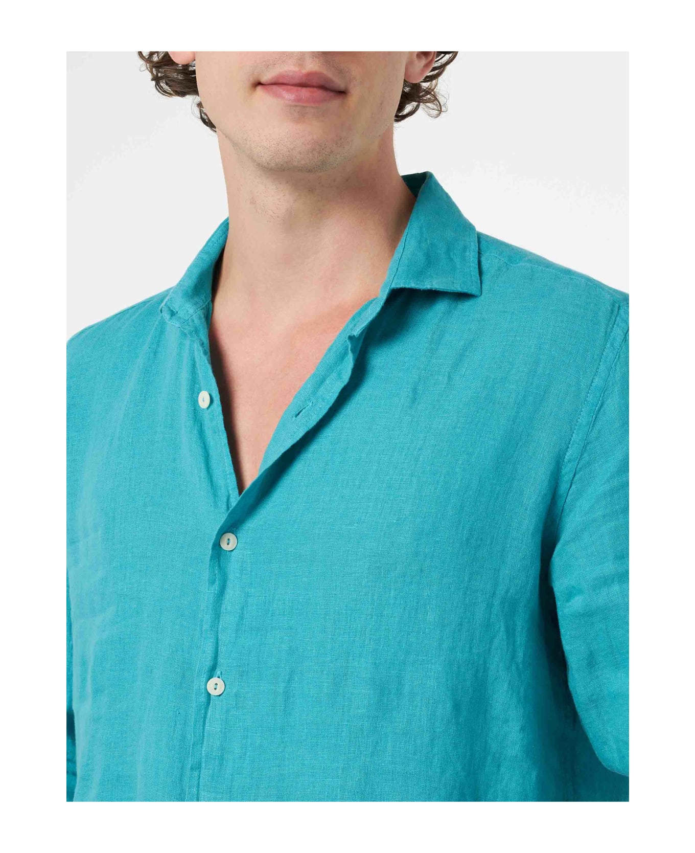 MC2 Saint Barth Man Teal Linen Shirt Pamplona - GREEN
