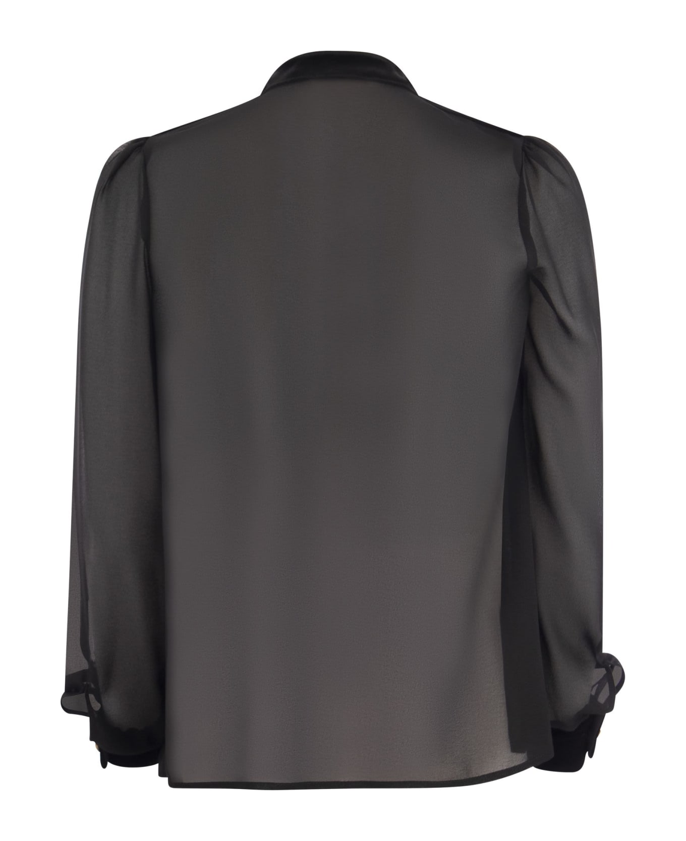 Elisabetta Franchi Viscose Shirt With Velvet Plastron - Black