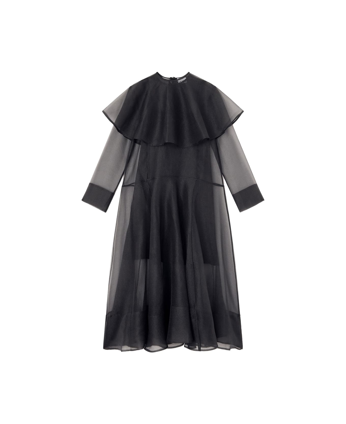 Ganni Long Dress With Hoop Collar - BLACK