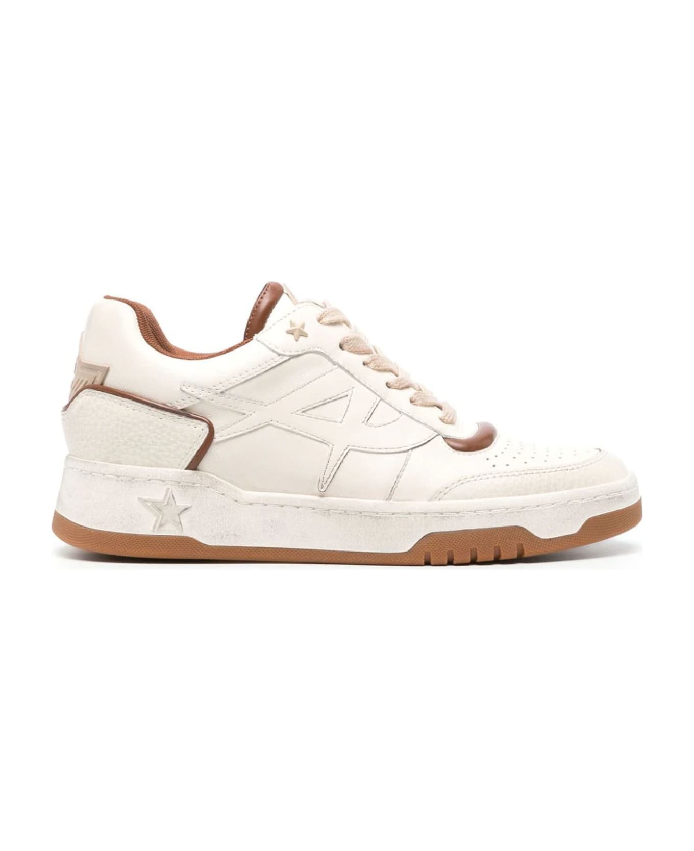 Ash White And Beige Calf Leather Sneakers - White