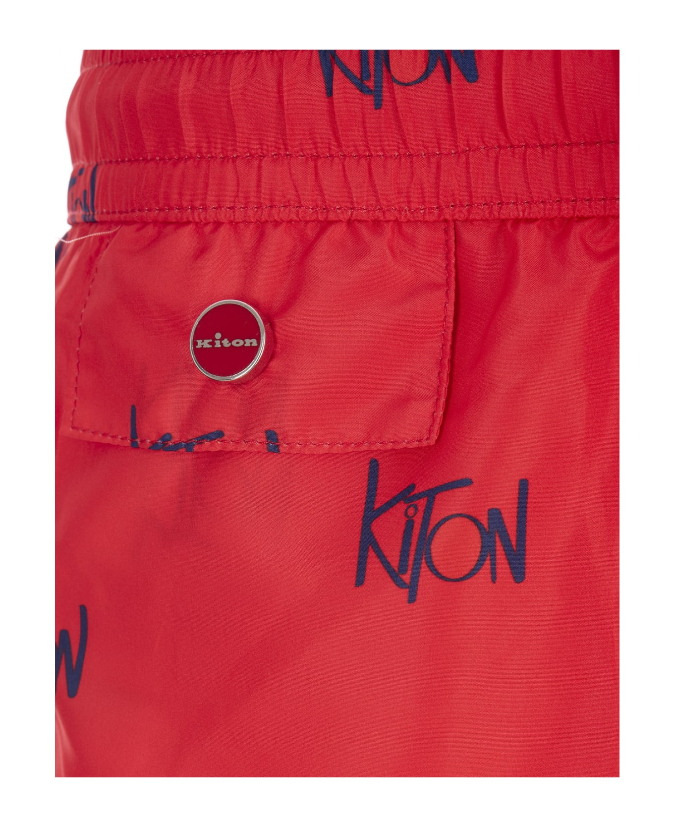 Kiton Red Swim Shorts With All-over Logo - Red