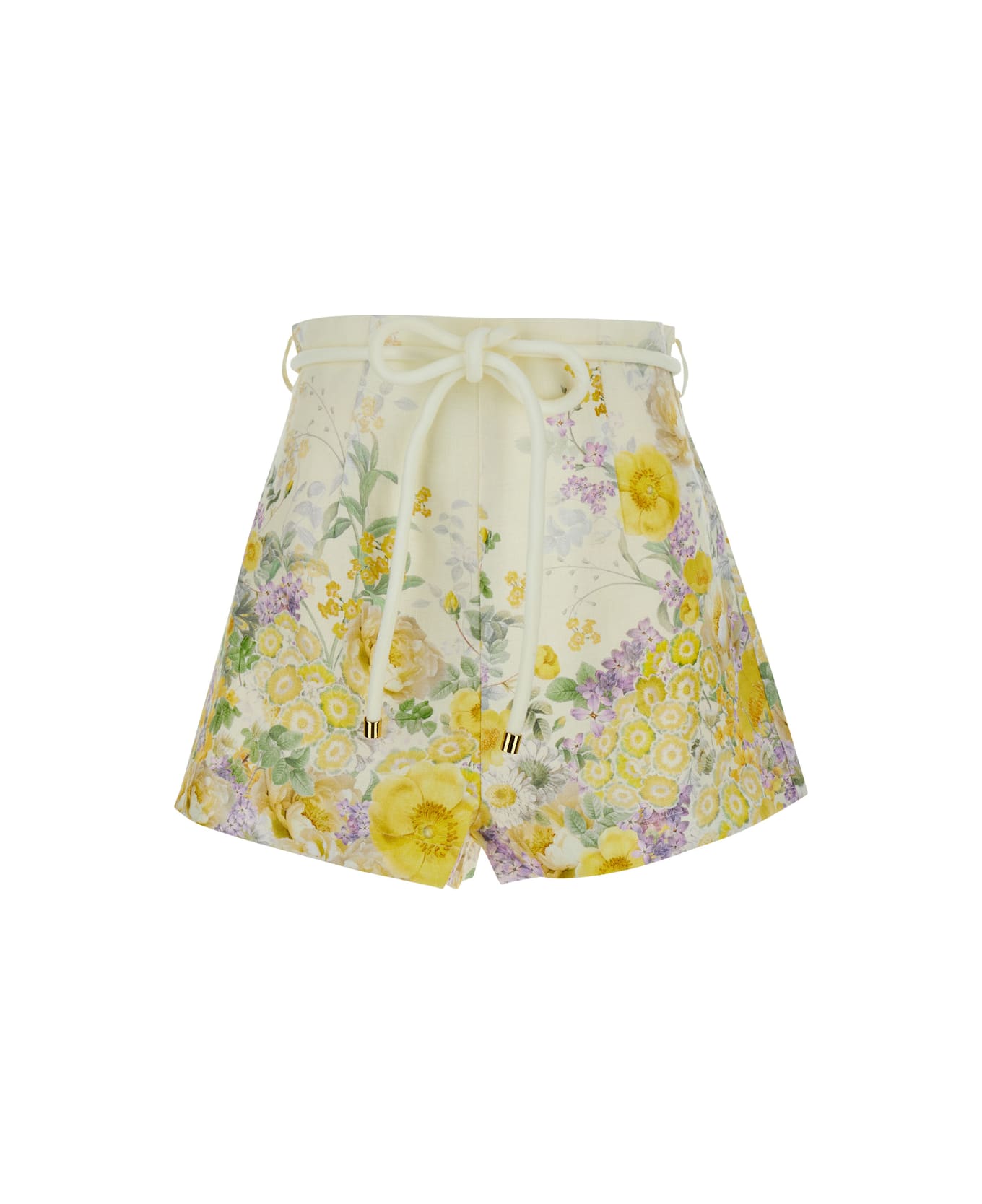 Zimmermann Yellow Bermuda Shorts With Floral Print In Linen Woman - Yellow ショートパンツ